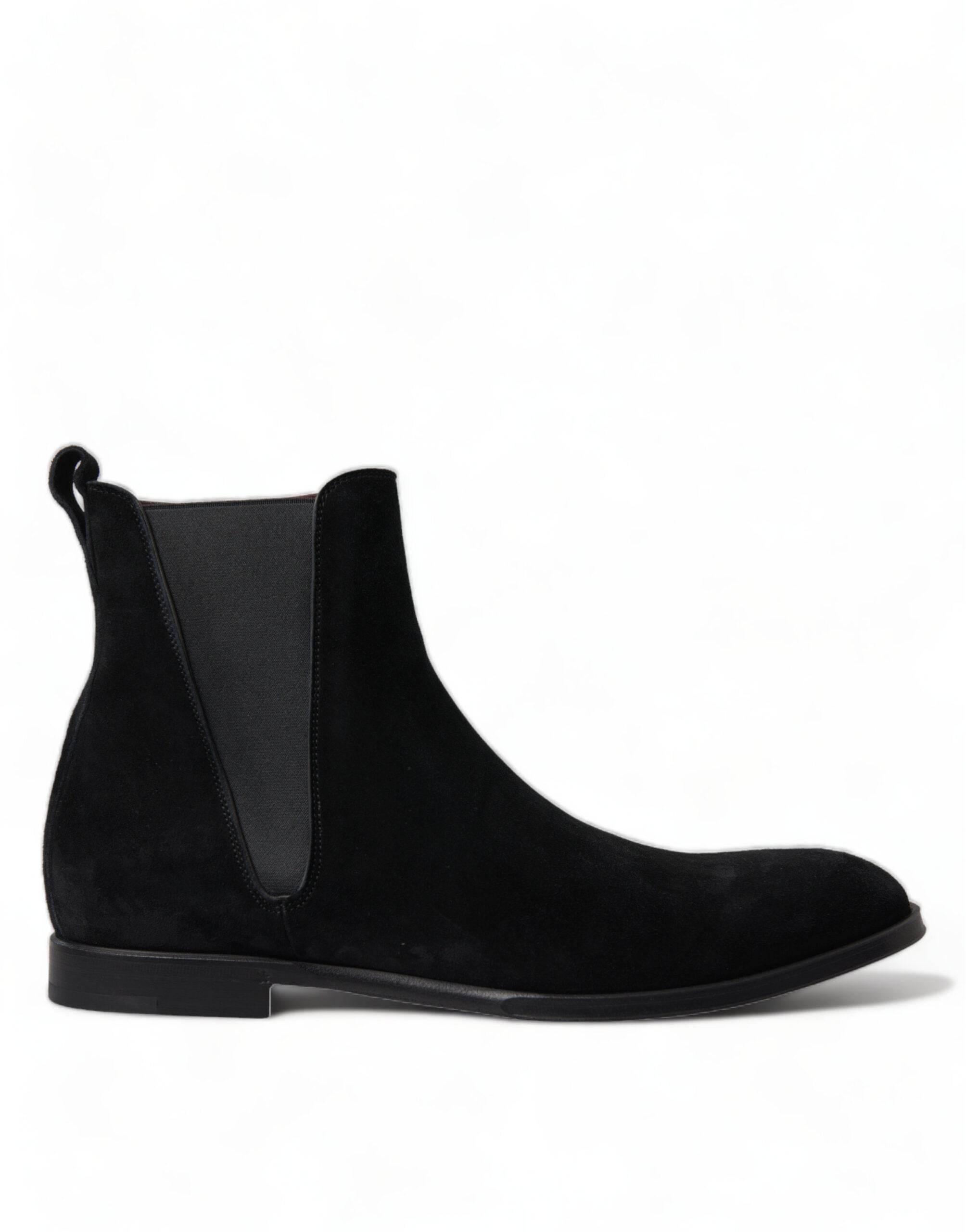 Dolce & Gabbana Elegant Black Velvet Mid-Calf Boots - Hilstor