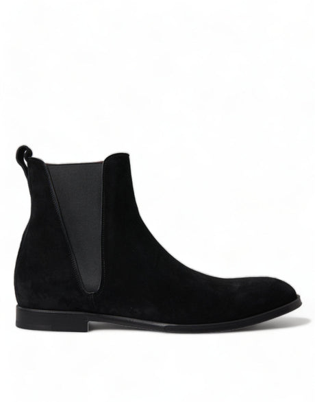 Dolce & Gabbana Elegant Black Velvet Mid-Calf Boots - Hilstor