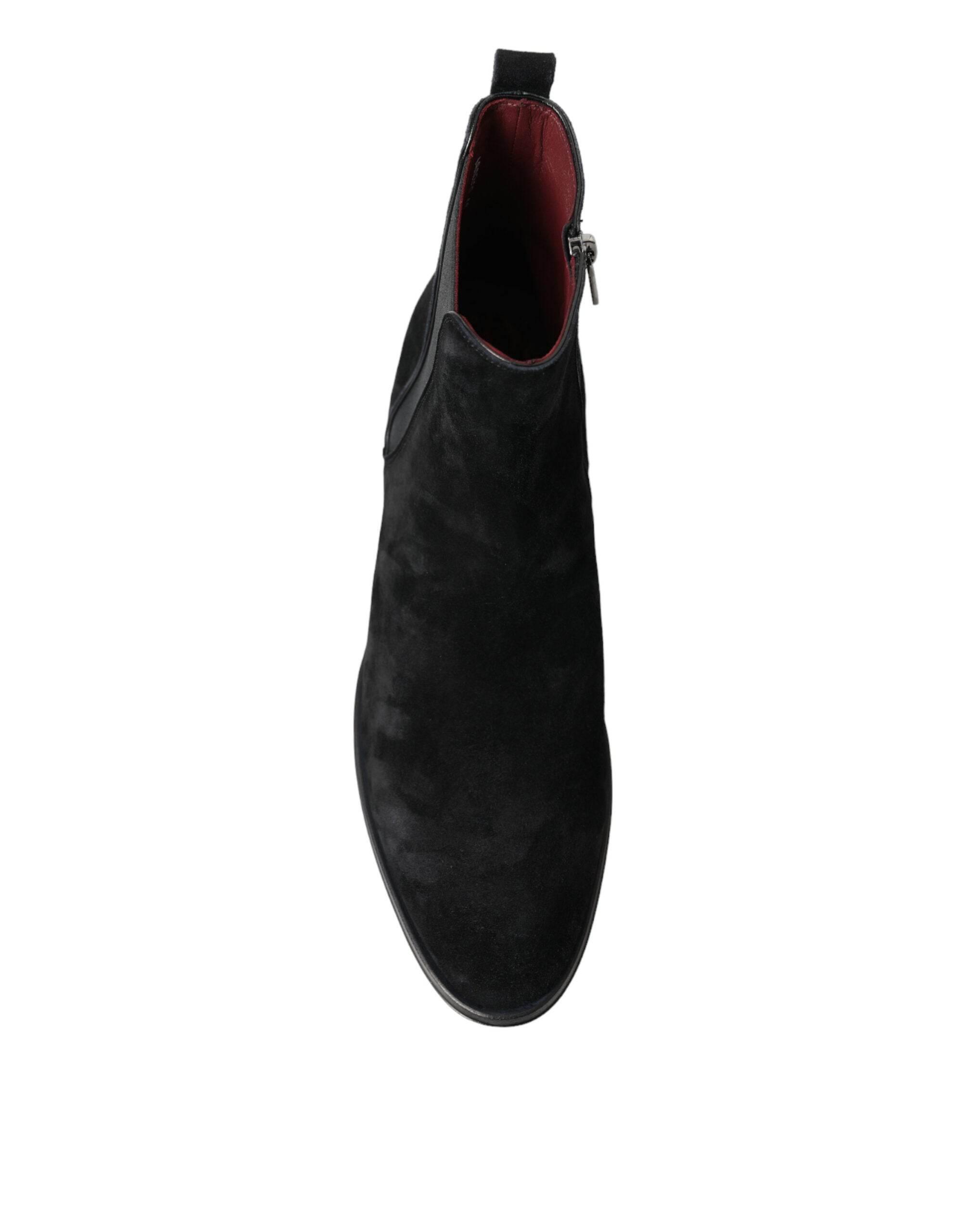 Dolce & Gabbana Elegant Black Velvet Mid-Calf Boots - Hilstor