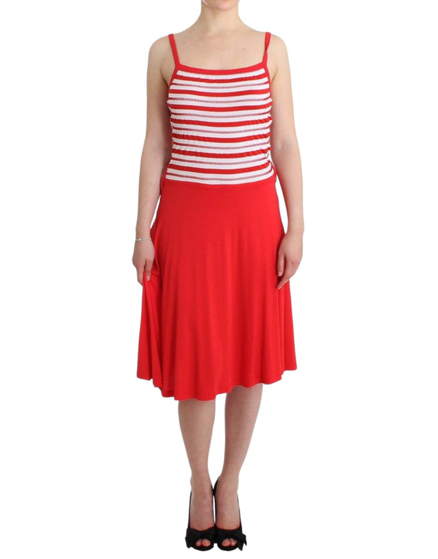 Roccobarocco Red striped jersey A-line dress - Hilstor