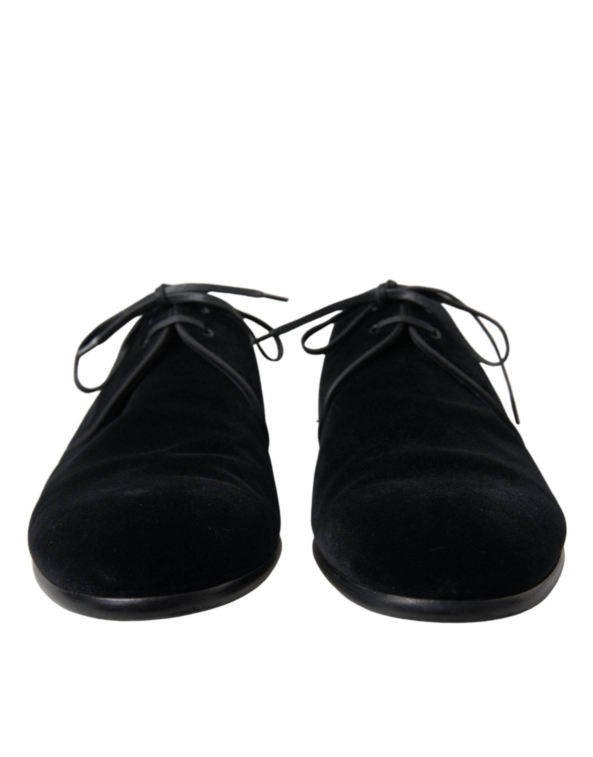 Dolce & Gabbana Elegant Black Velvet Derby Dress Shoes - Hilstor