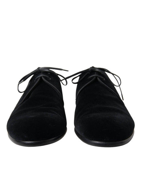 Dolce & Gabbana Elegant Black Velvet Derby Dress Shoes - Hilstor