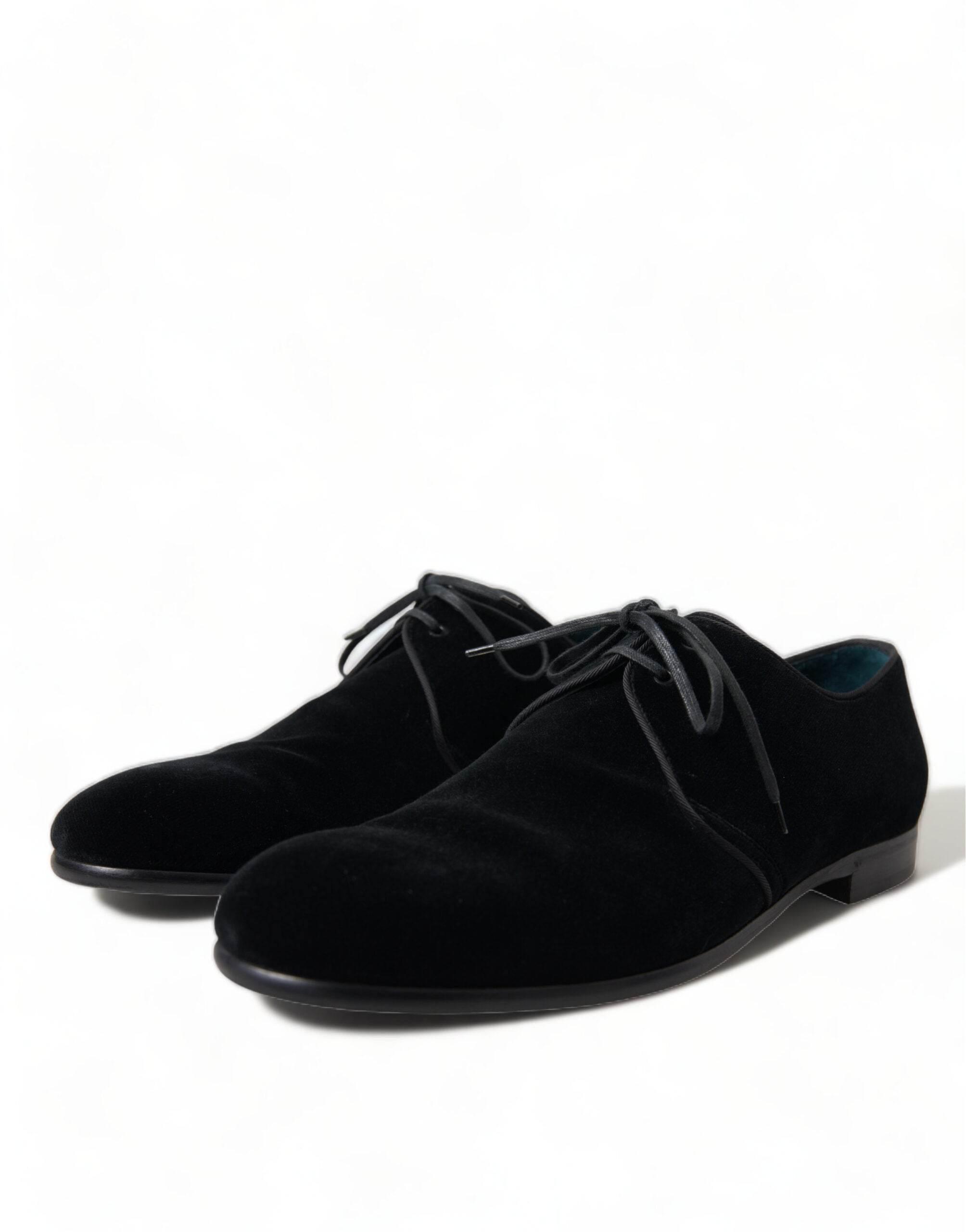 Dolce & Gabbana Elegant Black Velvet Derby Dress Shoes - Hilstor