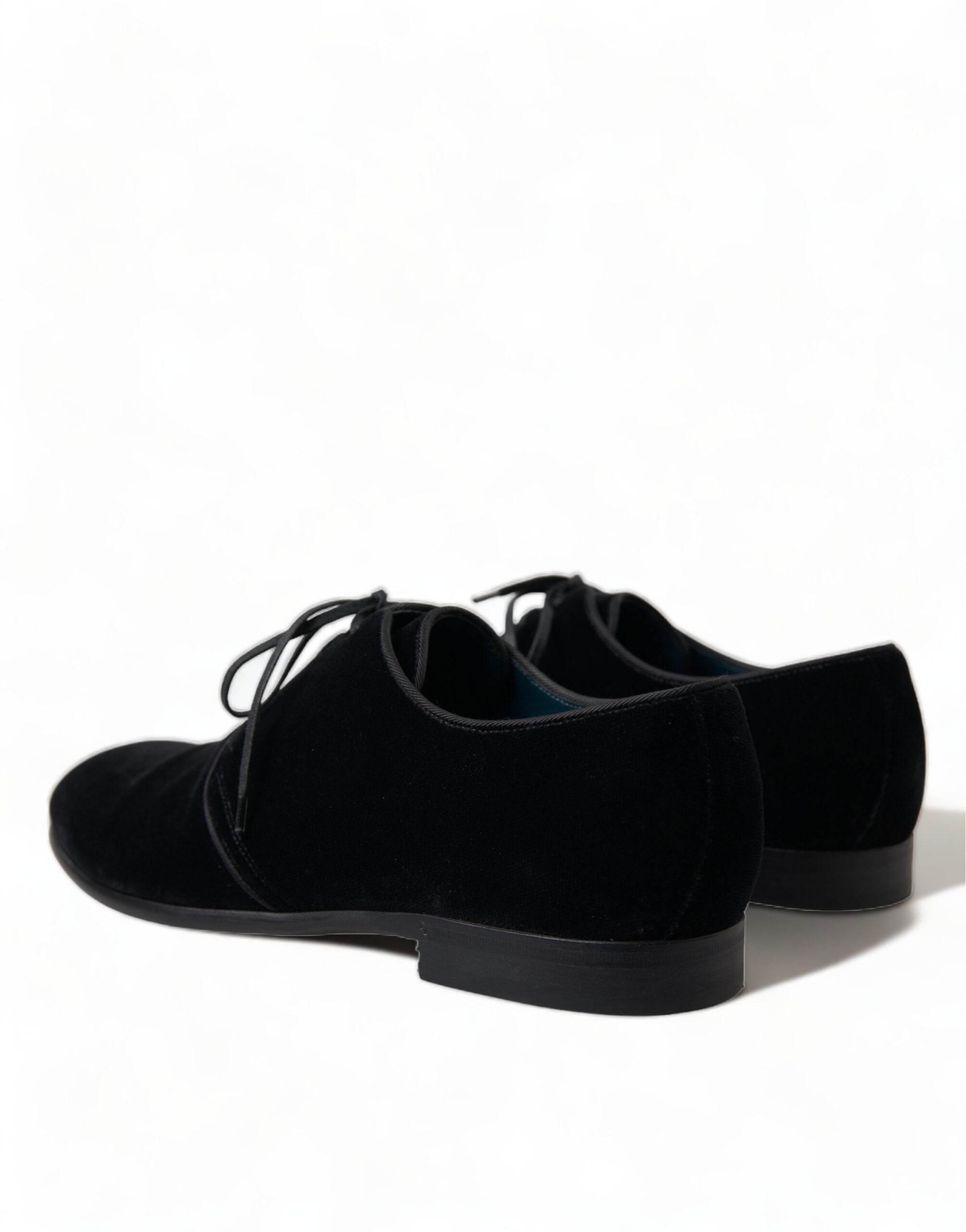 Dolce & Gabbana Elegant Black Velvet Derby Dress Shoes - Hilstor