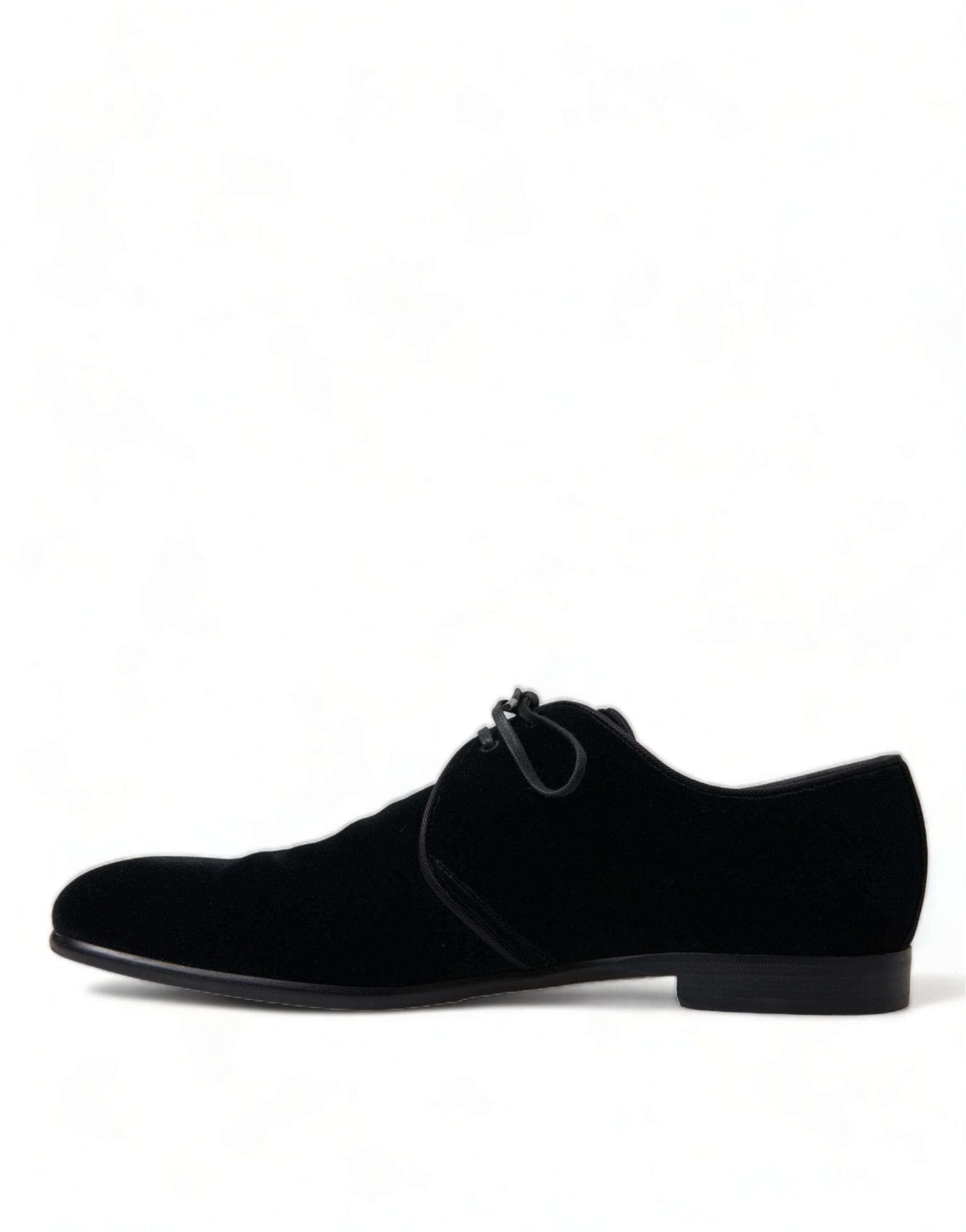 Dolce & Gabbana Elegant Black Velvet Derby Dress Shoes - Hilstor
