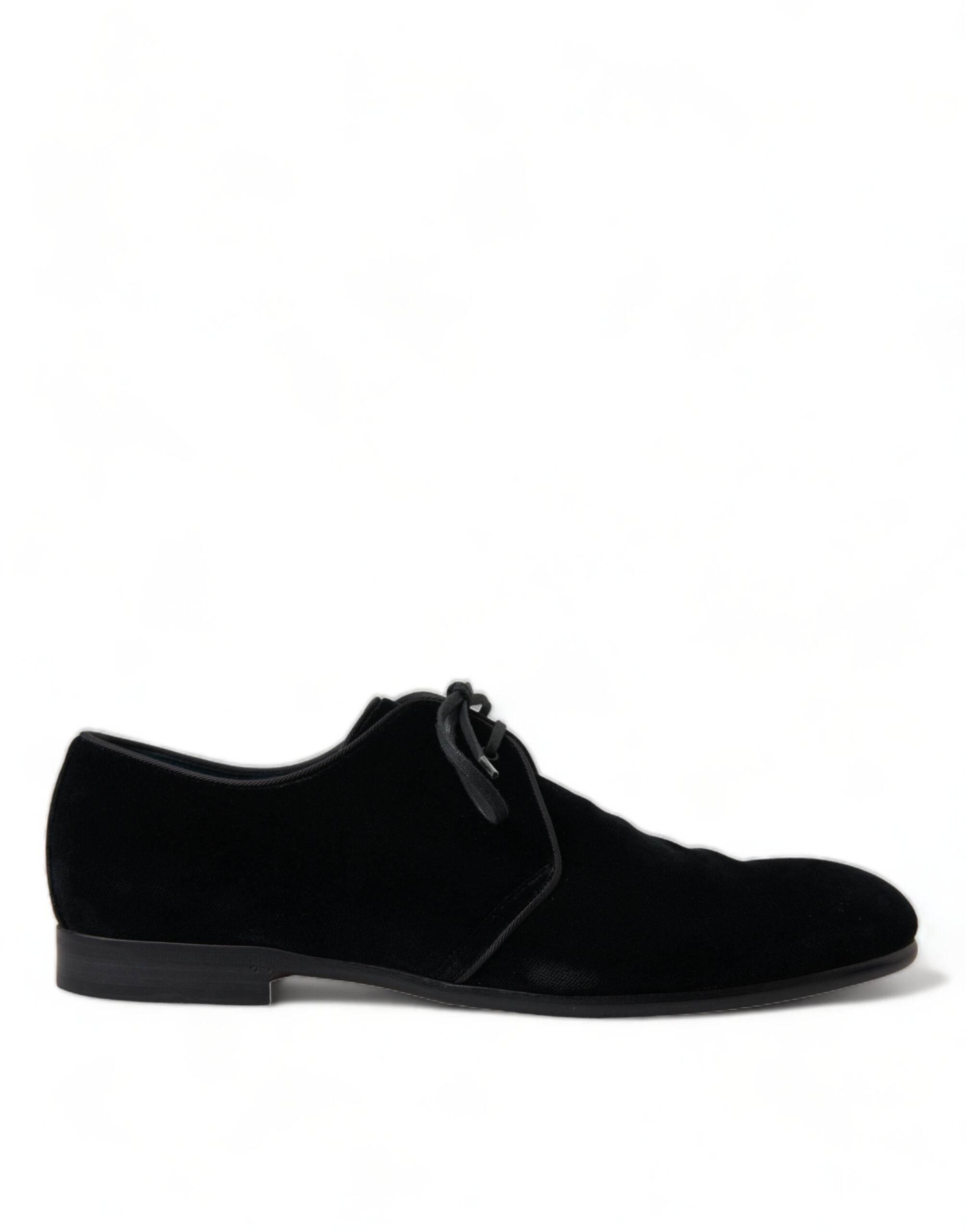 Dolce & Gabbana Elegant Black Velvet Derby Dress Shoes - Hilstor