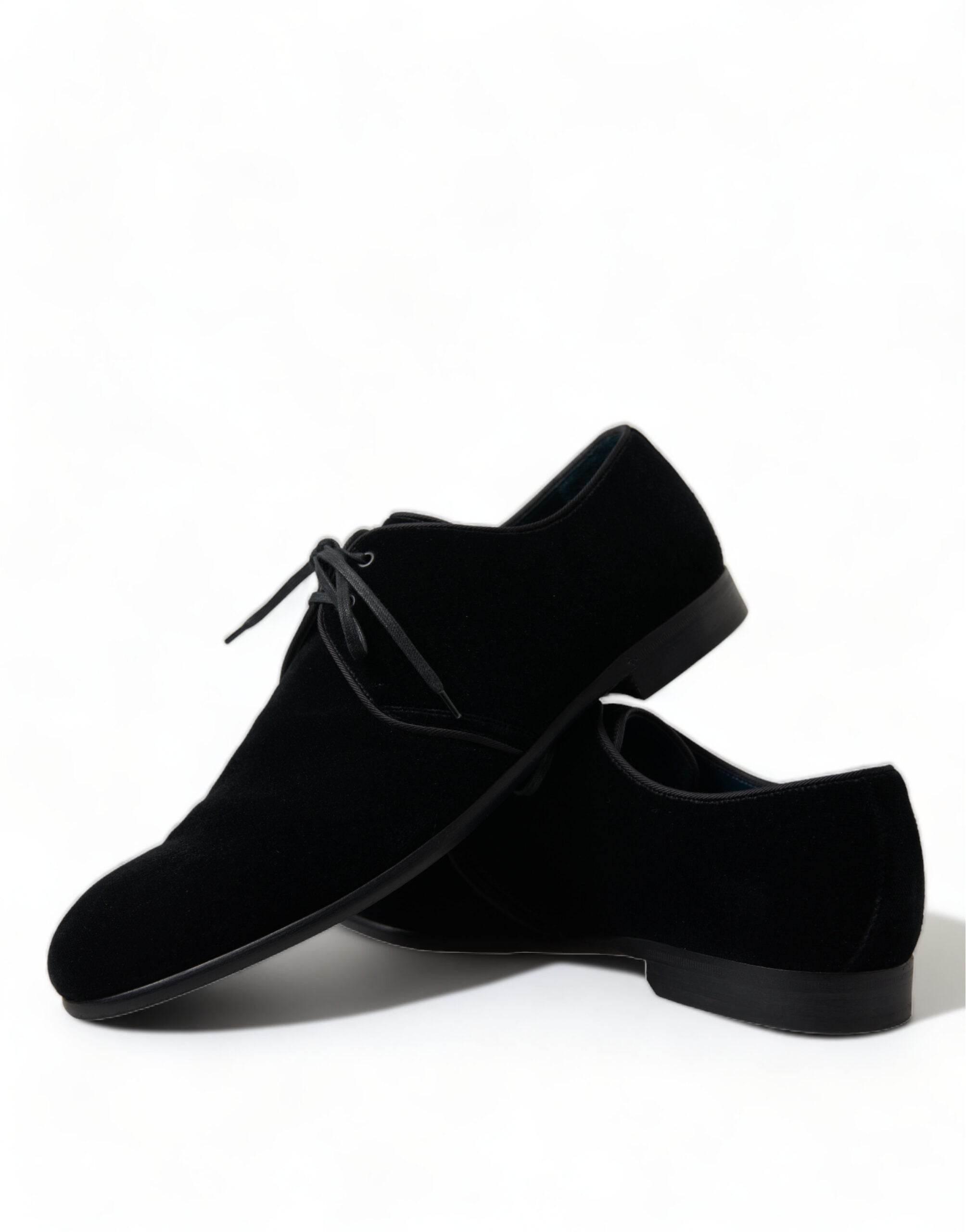 Dolce & Gabbana Elegant Black Velvet Derby Dress Shoes - Hilstor