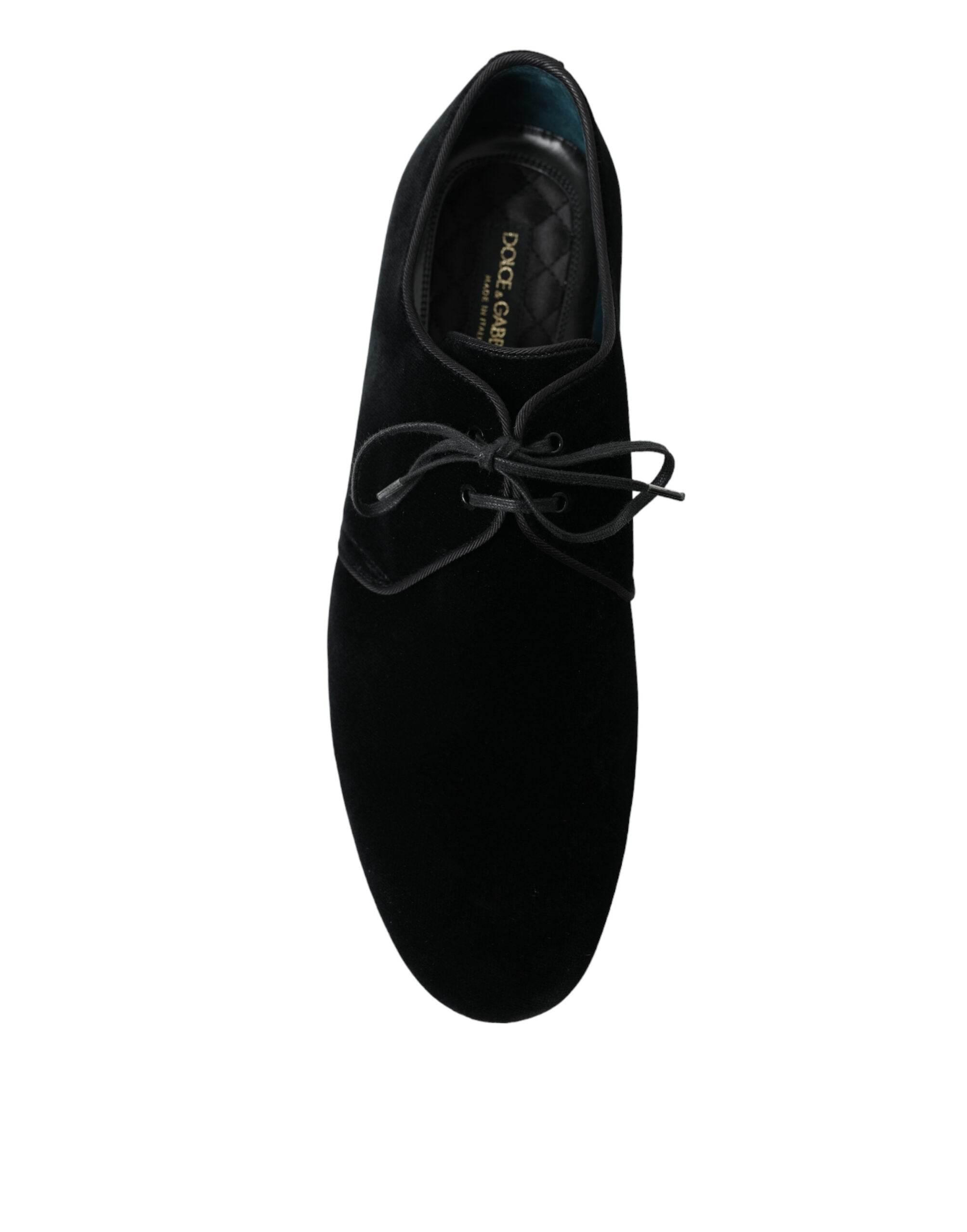 Dolce & Gabbana Elegant Black Velvet Derby Dress Shoes - Hilstor