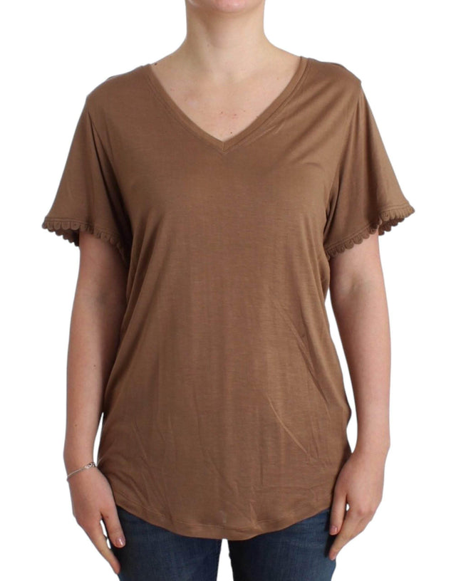 John Galliano Elegant Short-Sleeved Brown Rayon Top - Hilstor