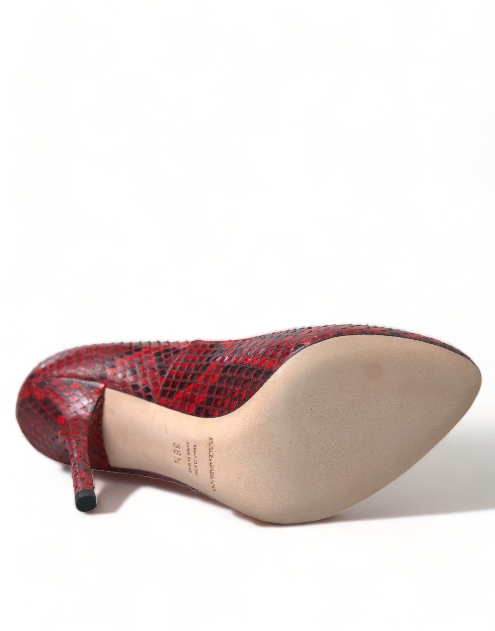 Dolce & Gabbana Red Almond Toe Snakeskin Pumps with Lace Socks - Hilstor
