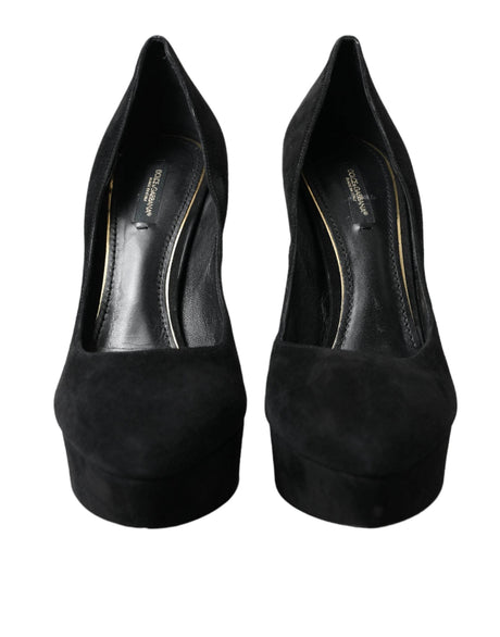 Dolce & Gabbana Black Suede Leather Platform Heel Pumps Shoes - Hilstor