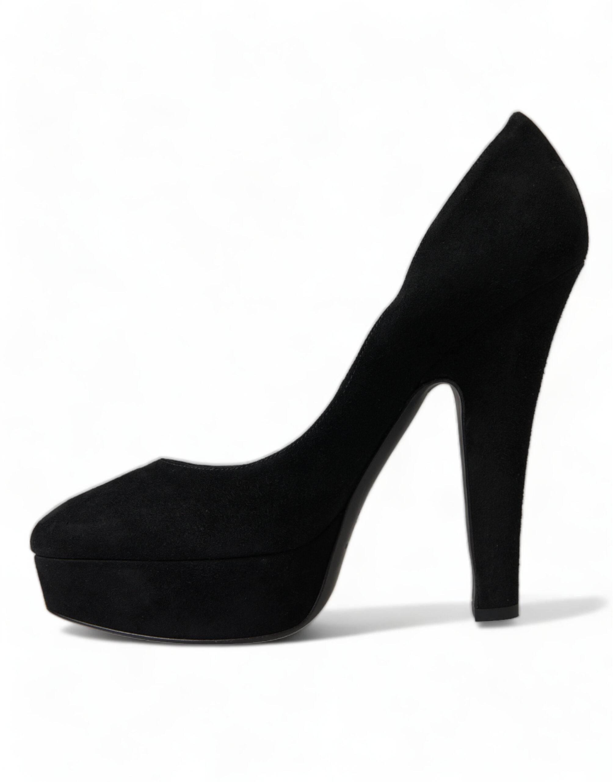 Dolce & Gabbana Black Suede Leather Platform Heel Pumps Shoes - Hilstor