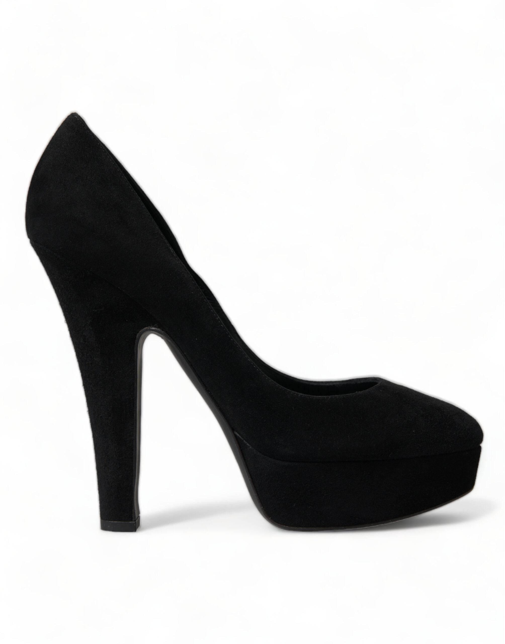 Dolce & Gabbana Black Suede Leather Platform Heel Pumps Shoes - Hilstor