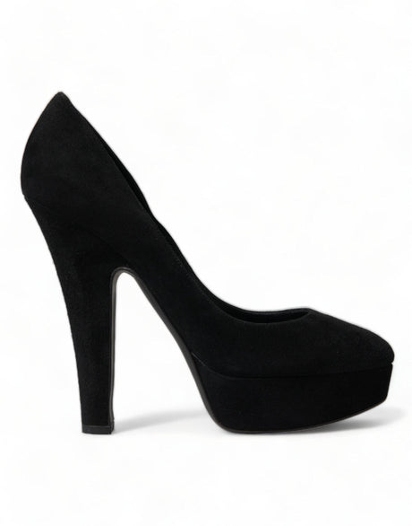 Dolce & Gabbana Black Suede Leather Platform Heel Pumps Shoes - Hilstor
