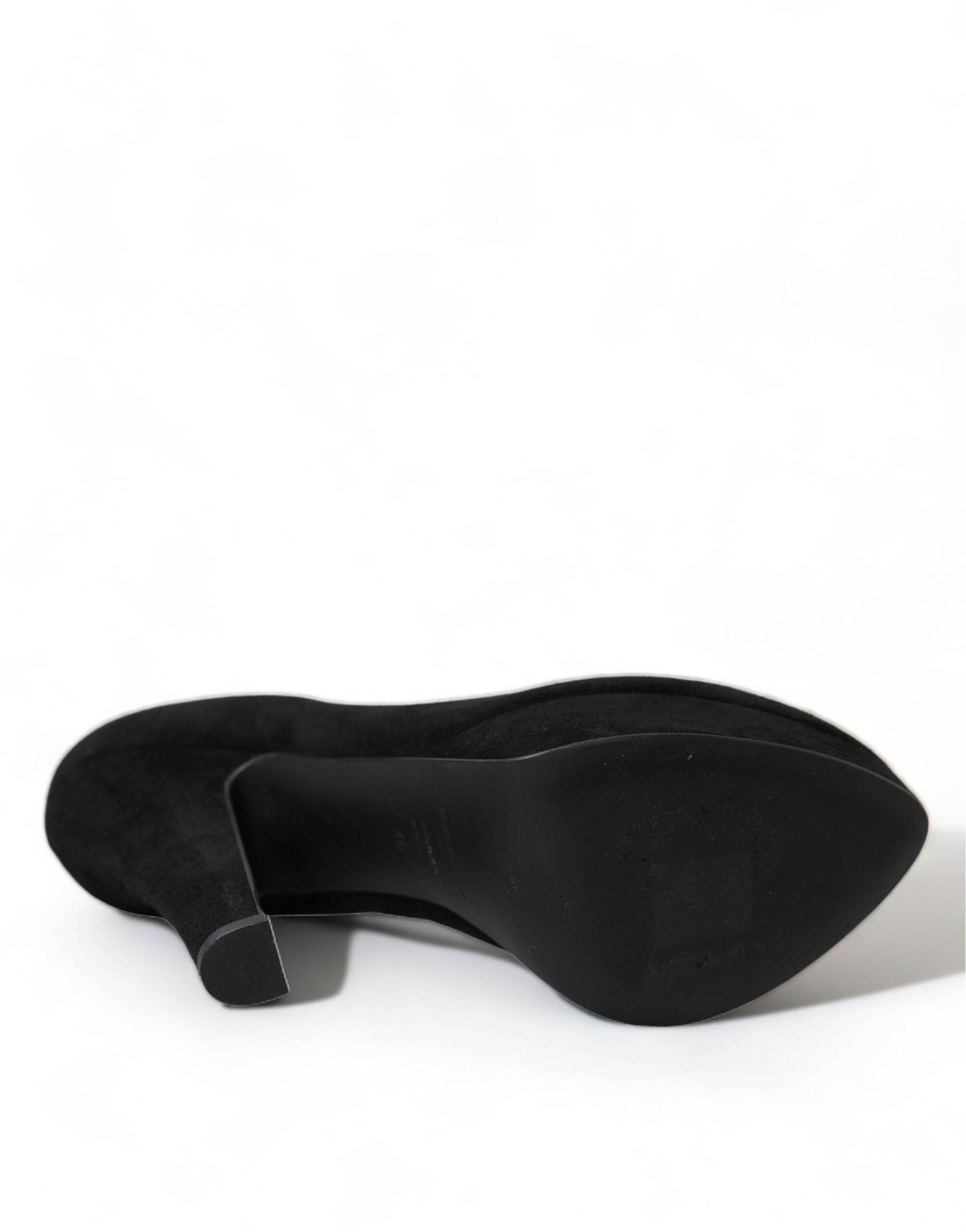 Dolce & Gabbana Black Suede Leather Platform Heel Pumps Shoes - Hilstor