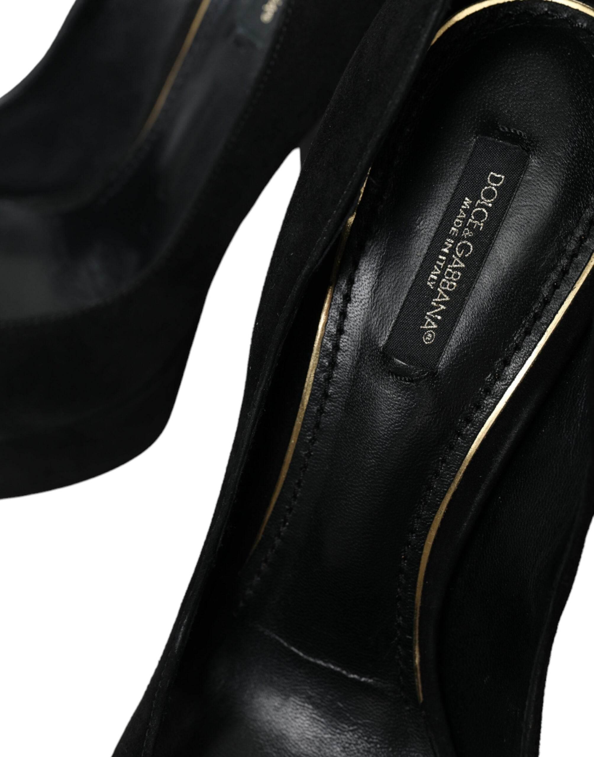 Dolce & Gabbana Black Suede Leather Platform Heel Pumps Shoes - Hilstor