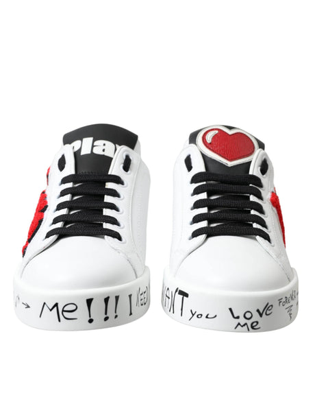 Dolce & Gabbana White Love Patch Portofino Classic Sneakers Shoes - Hilstor