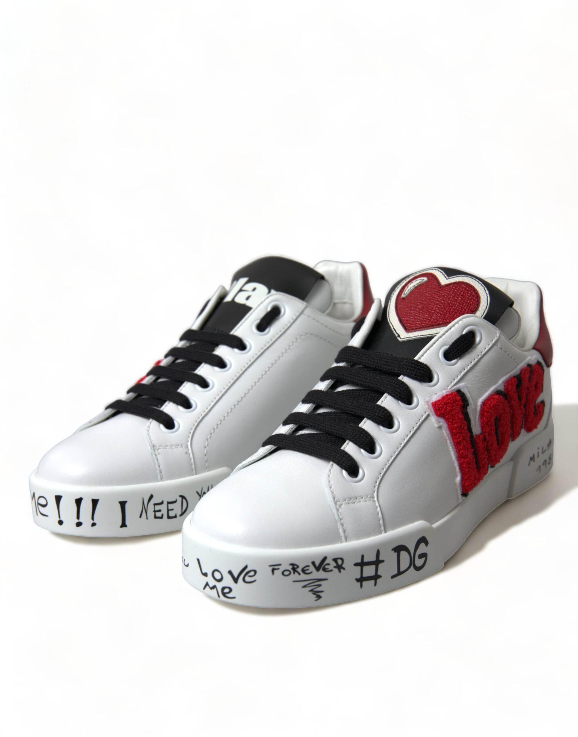 Dolce & Gabbana White Love Patch Portofino Classic Sneakers Shoes - Hilstor