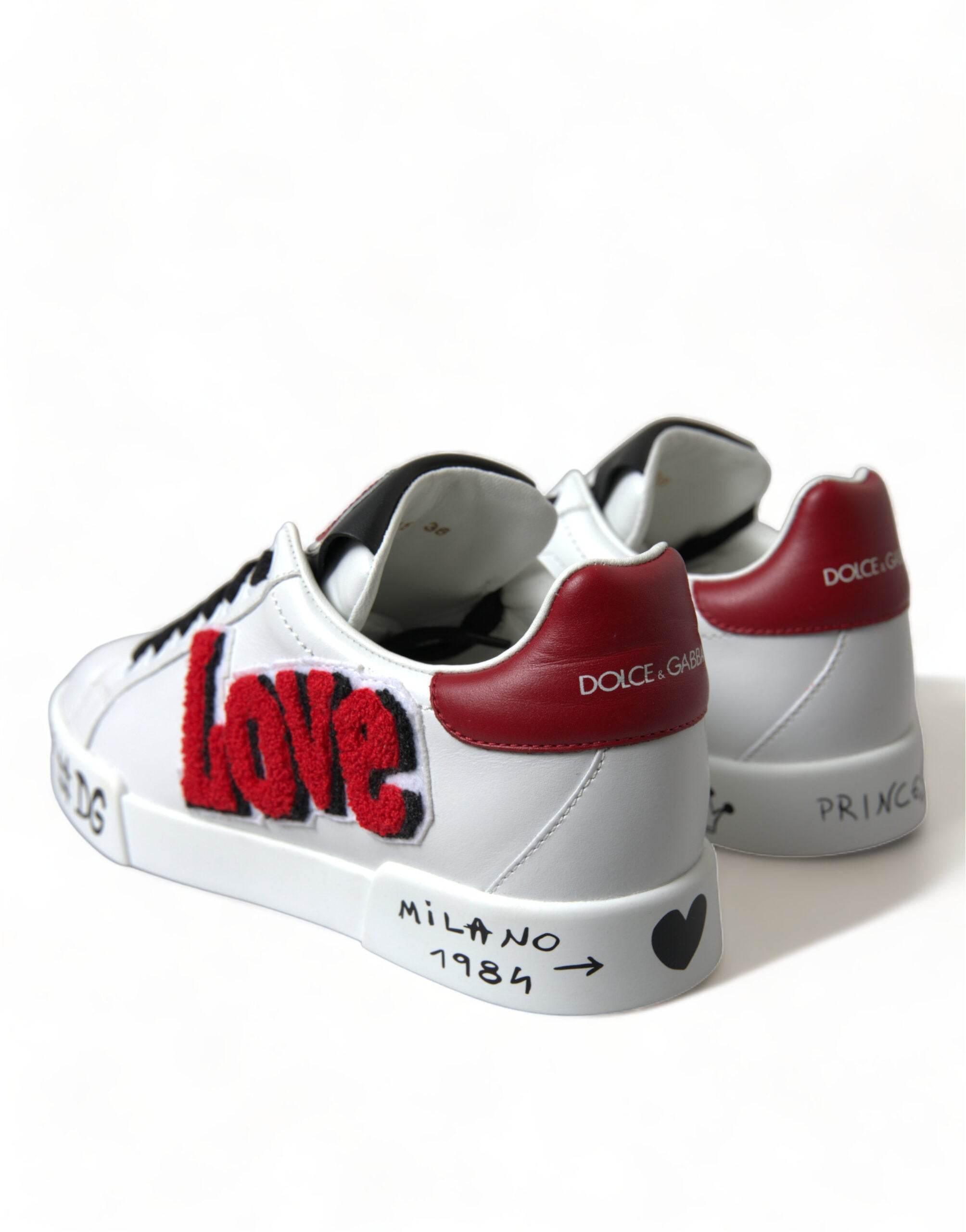 Dolce & Gabbana White Love Patch Portofino Classic Sneakers Shoes - Hilstor