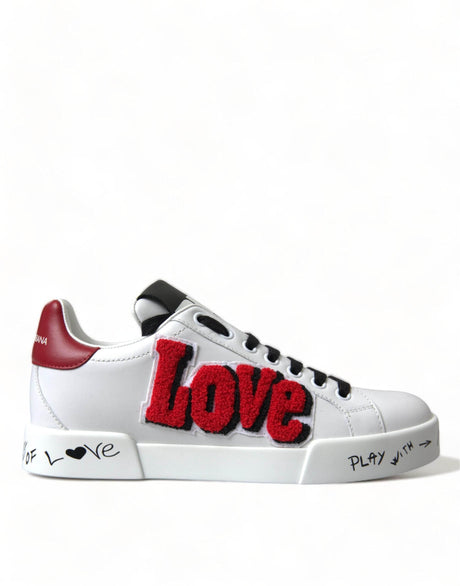 Dolce & Gabbana White Love Patch Portofino Classic Sneakers Shoes - Hilstor