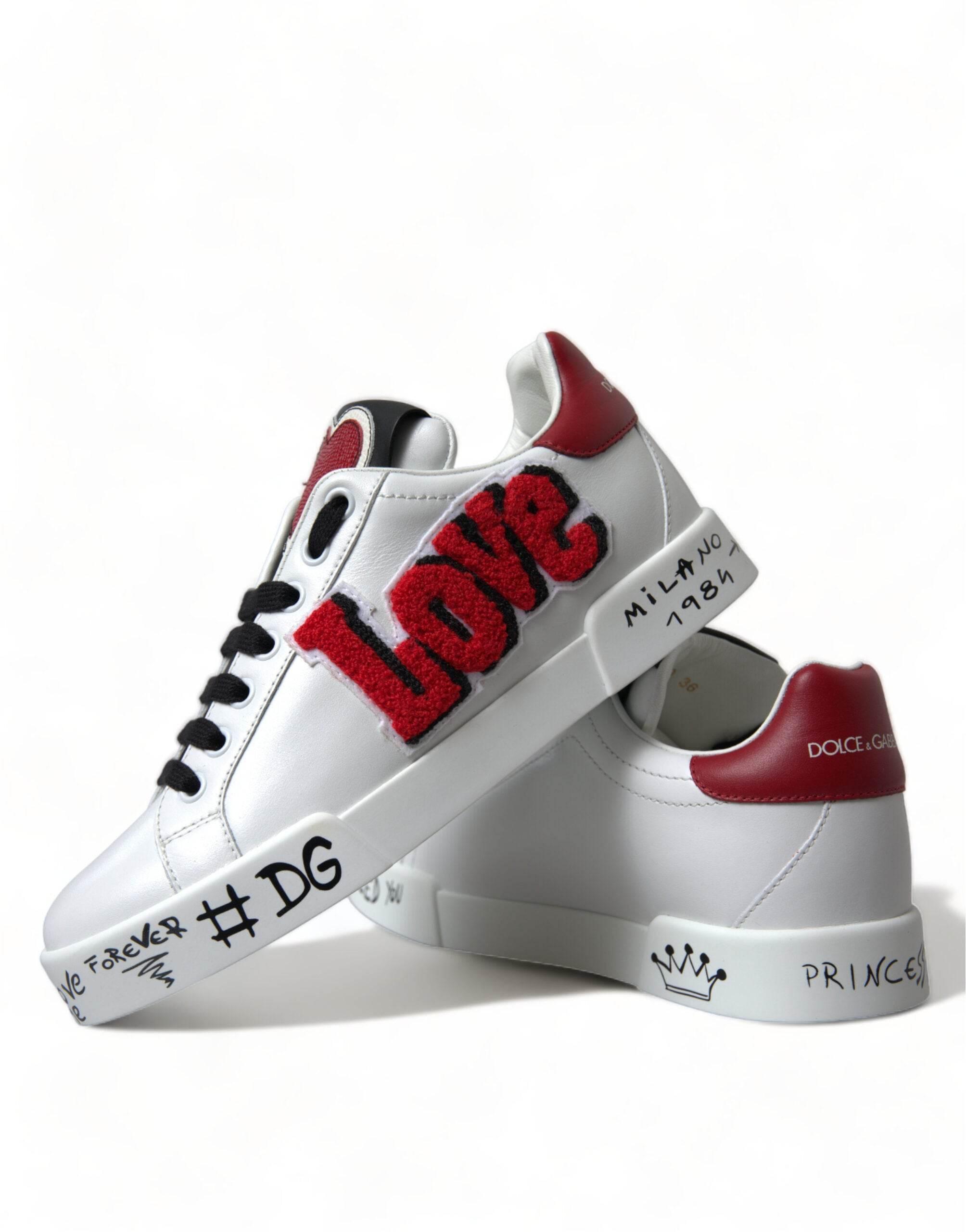 Dolce & Gabbana White Love Patch Portofino Classic Sneakers Shoes - Hilstor