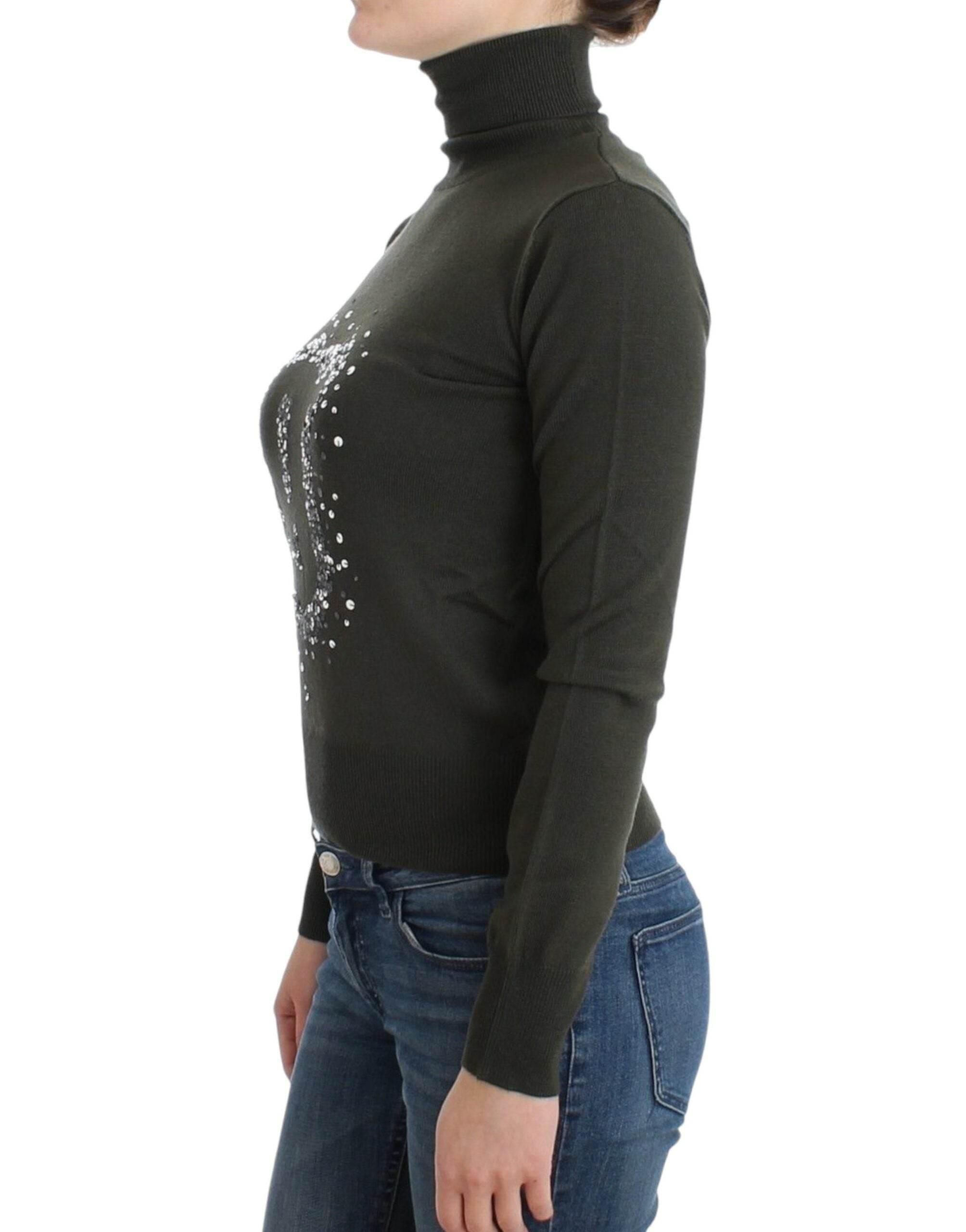 John Galliano Chic Green Turtleneck Virgin Wool Sweater - Hilstor