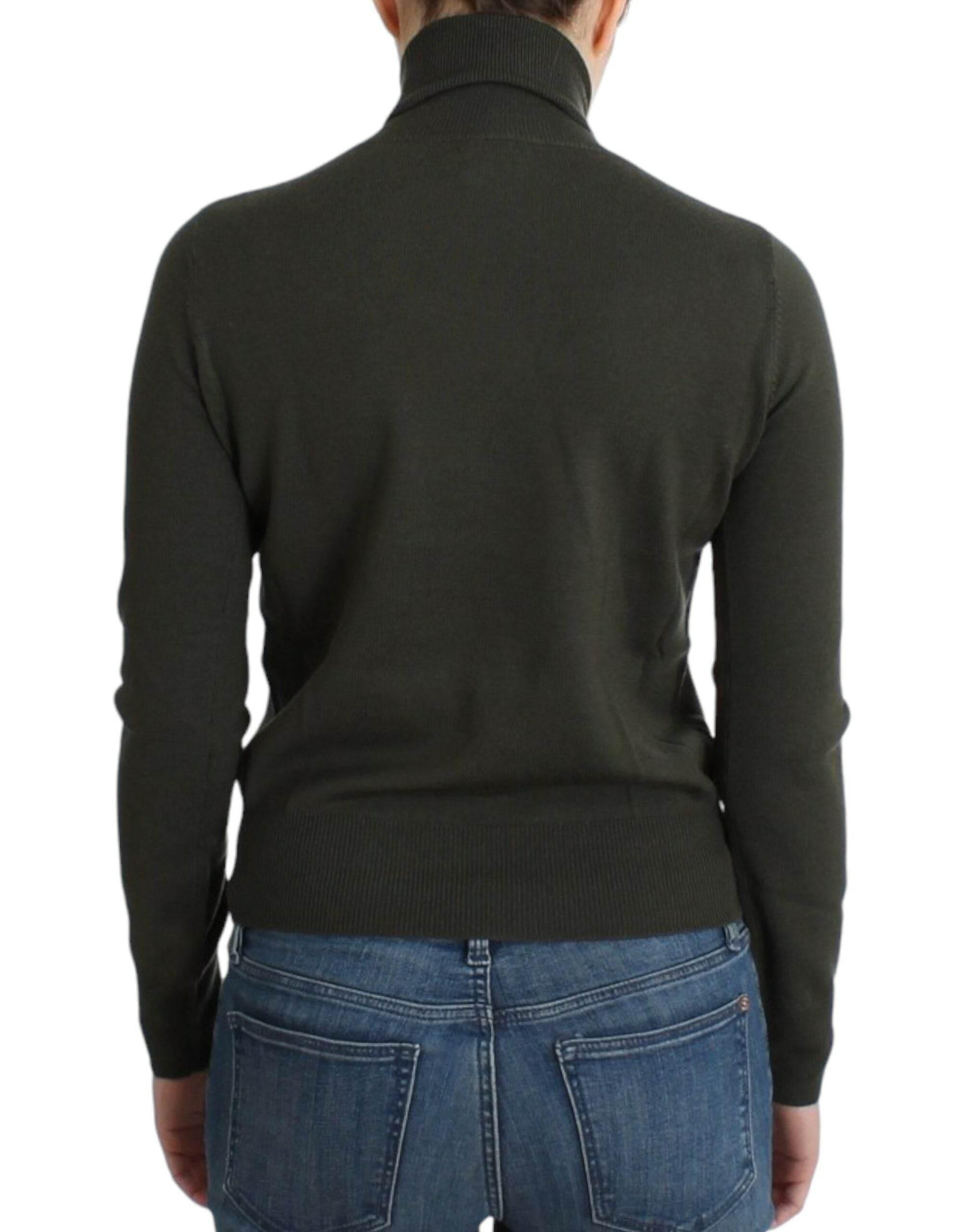 John Galliano Chic Green Turtleneck Virgin Wool Sweater - Hilstor