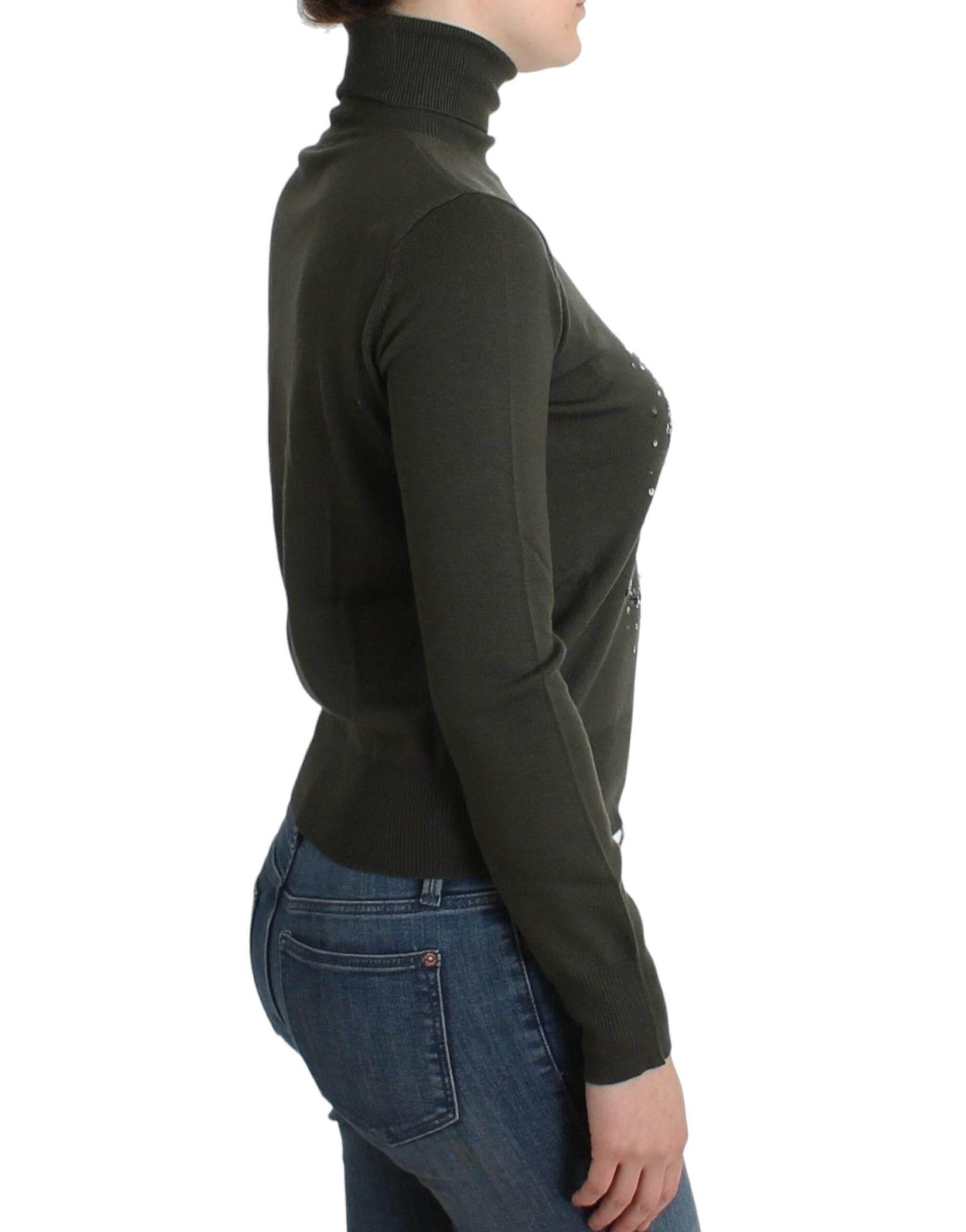 John Galliano Chic Green Turtleneck Virgin Wool Sweater - Hilstor
