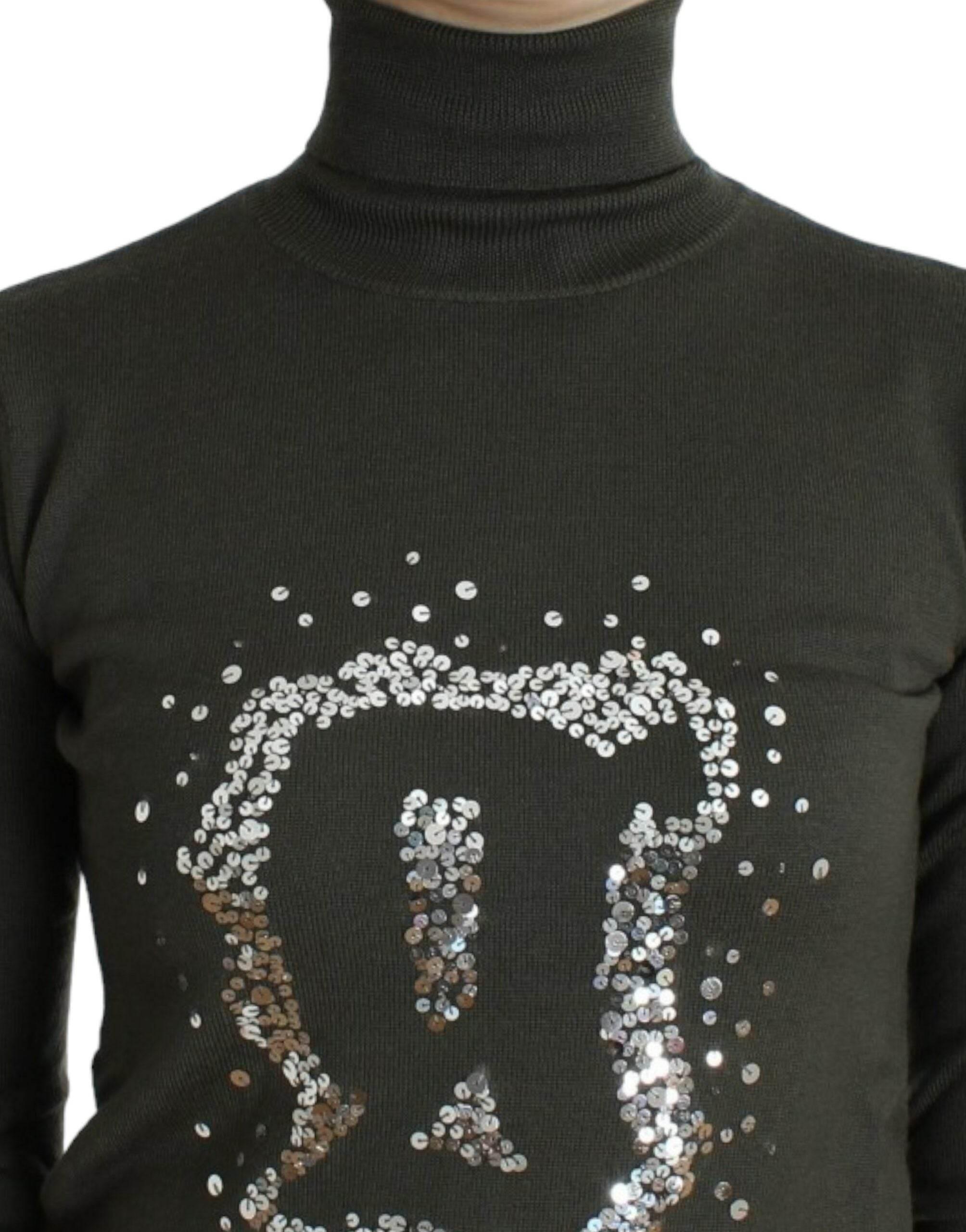 John Galliano Chic Green Turtleneck Virgin Wool Sweater - Hilstor