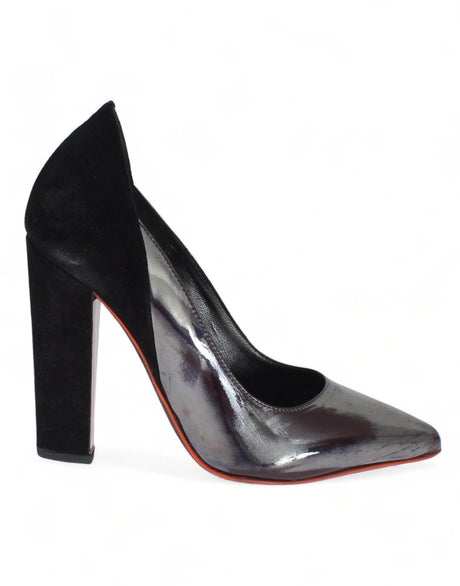 Cédric Charlier Chic Metallic Gray Leather Pumps - Hilstor