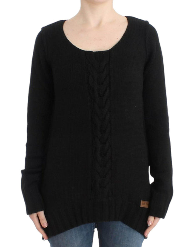 Cavalli Alluring Black Knitted Crew Neck Sweater - Hilstor