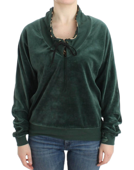 Cavalli Green velvet cotton sweater - Hilstor