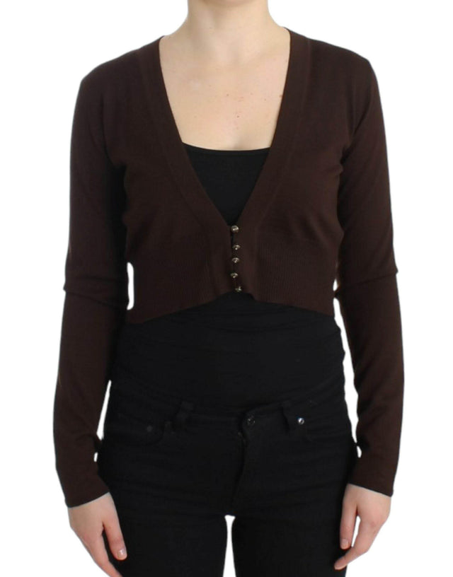 Cavalli Elegant Brown Virgin Wool Cropped Cardigan - Hilstor