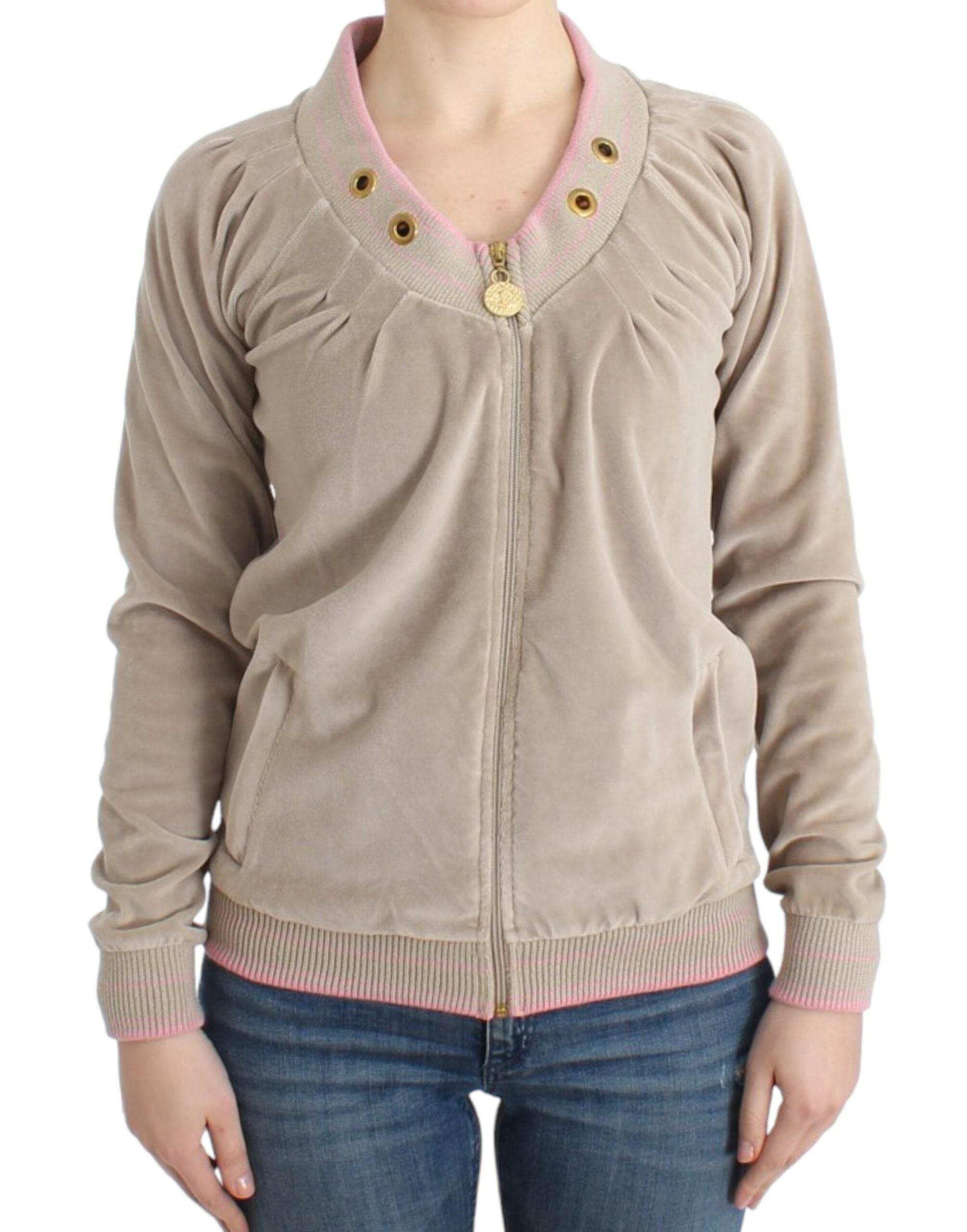 Cavalli Beige Zip Cardigan with Gold Tone Accents - Hilstor
