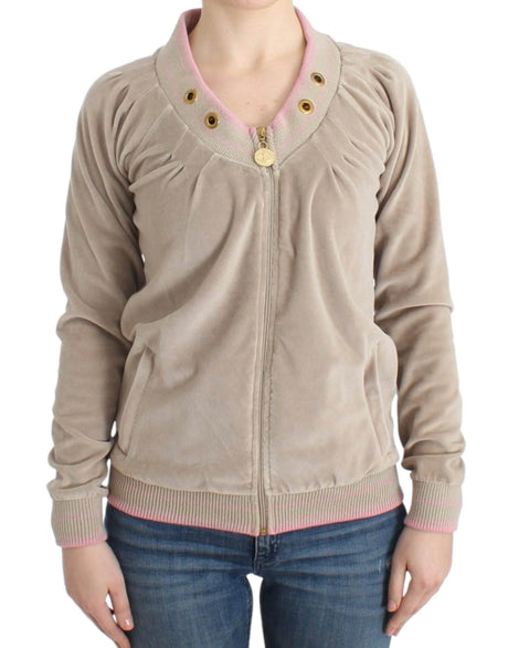 Cavalli Beige velvet zipup sweater - Hilstor