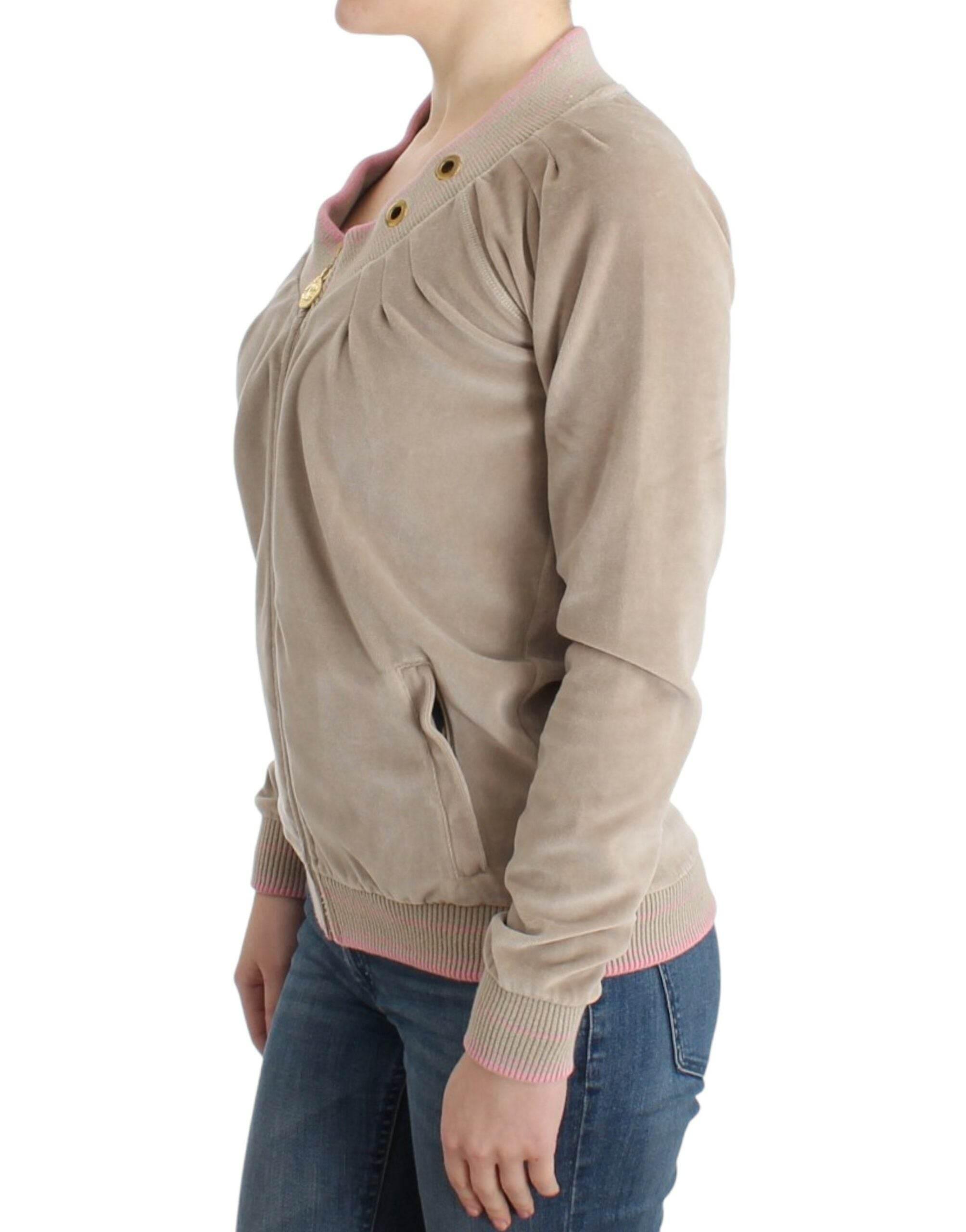 Cavalli Beige Zip Cardigan with Gold Tone Accents - Hilstor