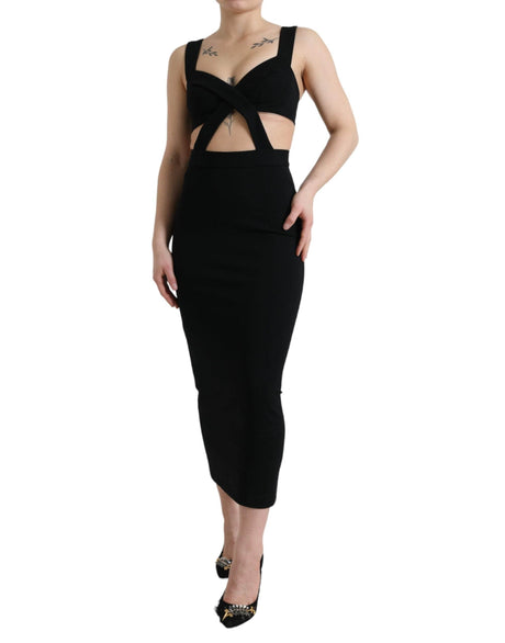 Dolce & Gabbana Black Cut Out Sleeveless Bodycon Midi Dress - Hilstor