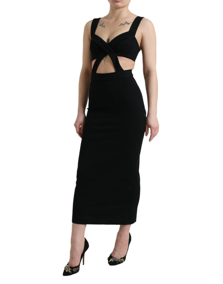 Dolce & Gabbana Black Cut Out Sleeveless Bodycon Midi Dress - Hilstor