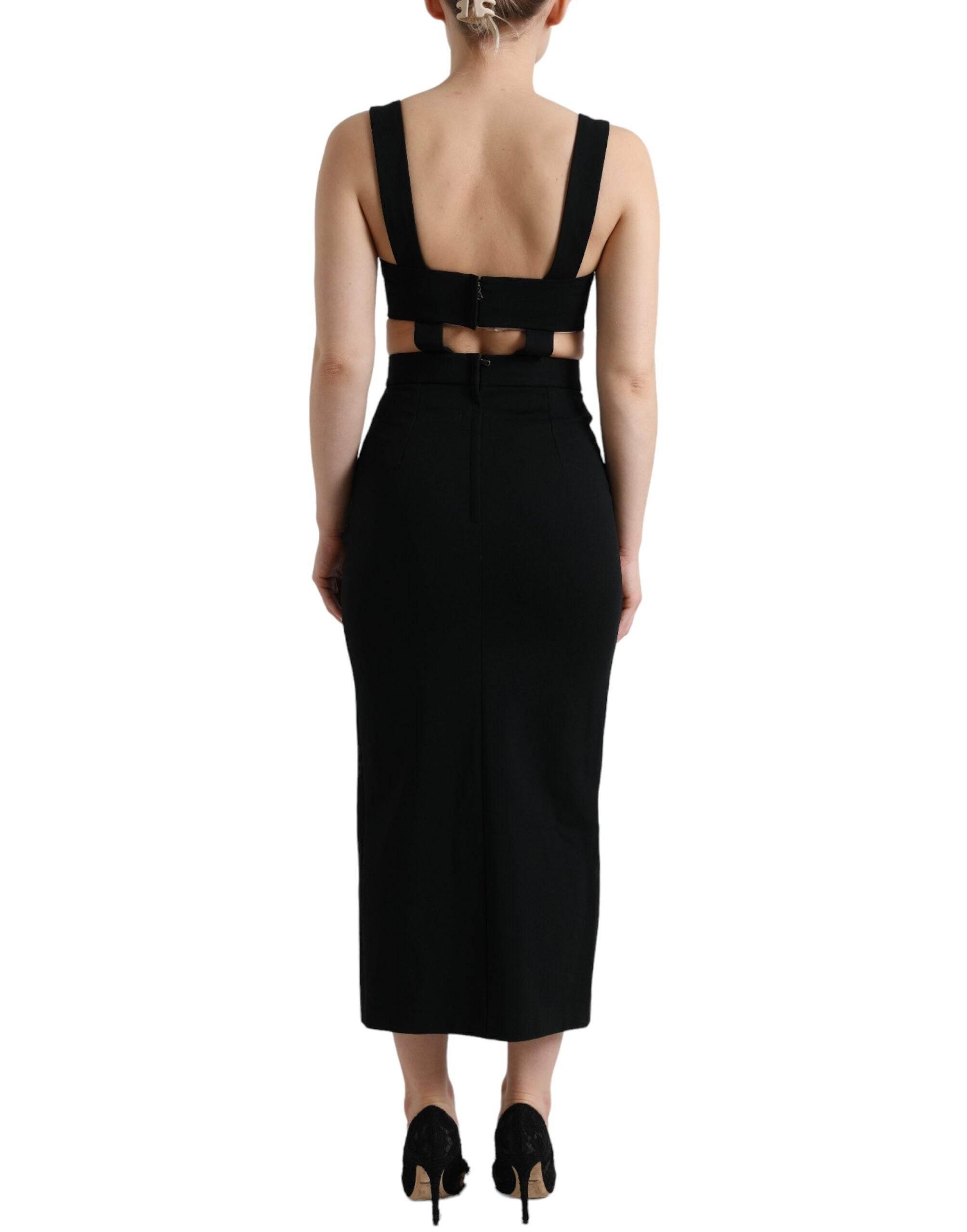 Dolce & Gabbana Black Cut Out Sleeveless Bodycon Midi Dress - Hilstor
