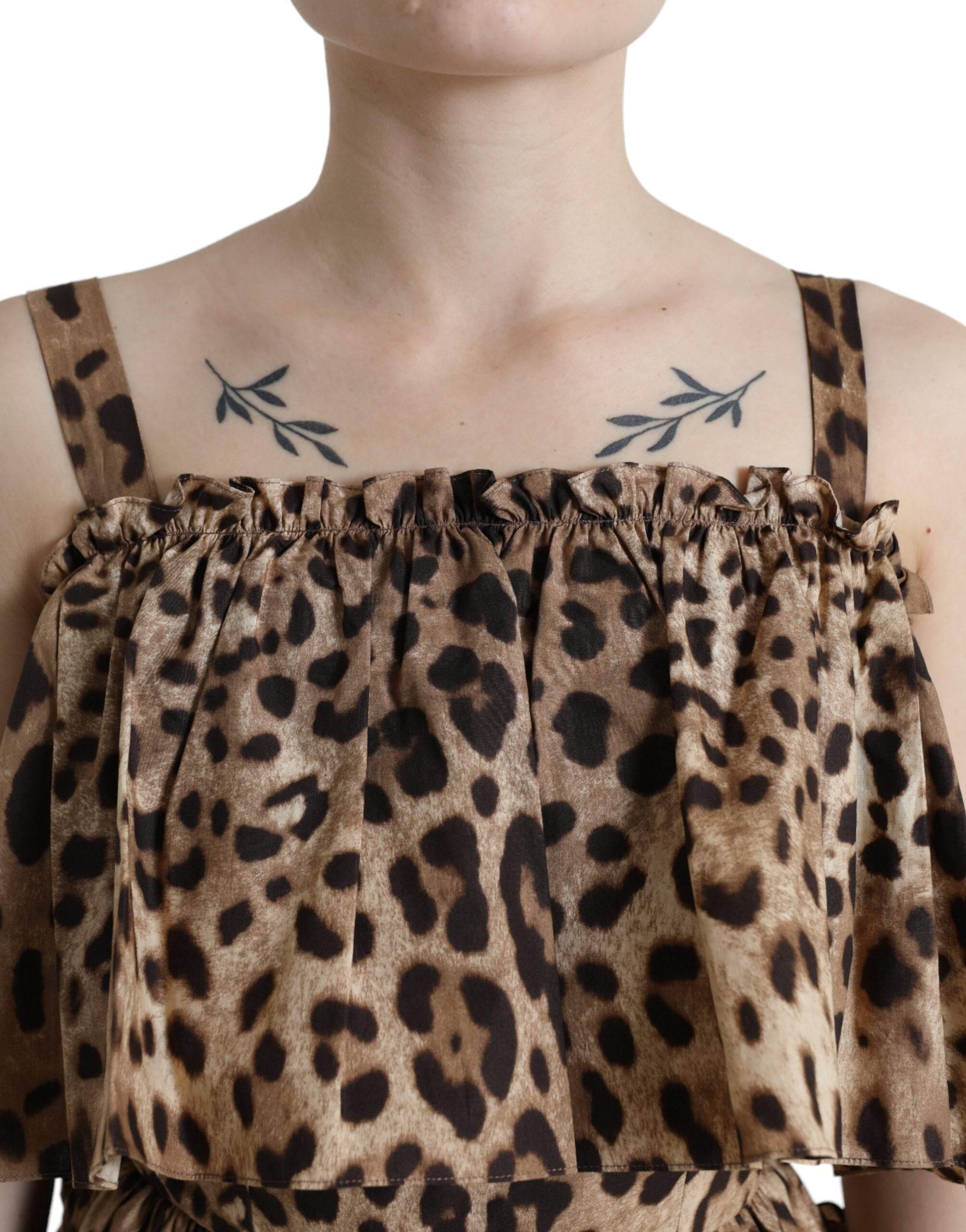 Dolce & Gabbana Brown Leopard Print Sleeveless A-line Dress - Hilstor