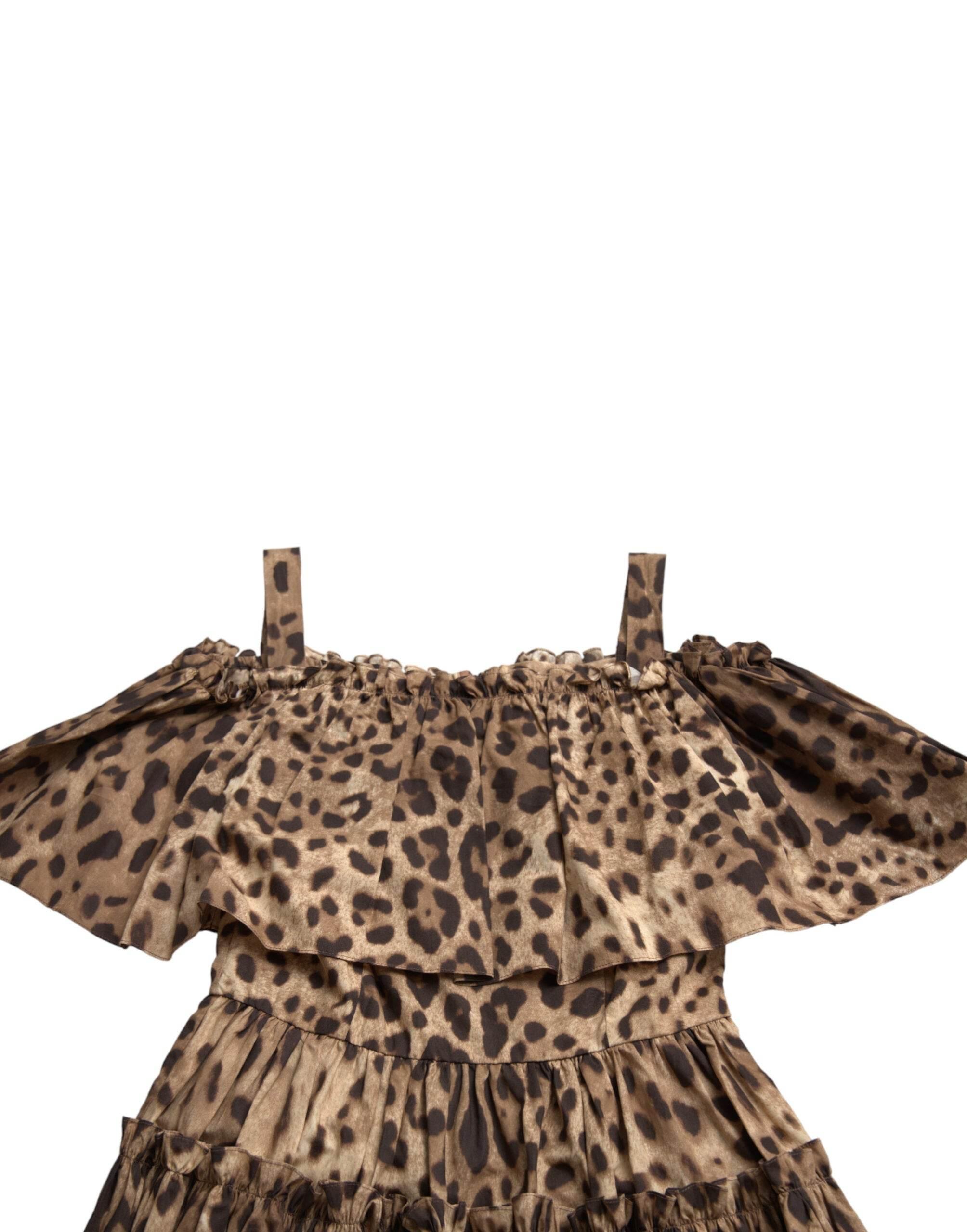 Dolce & Gabbana Brown Leopard Print Sleeveless A-line Dress - Hilstor