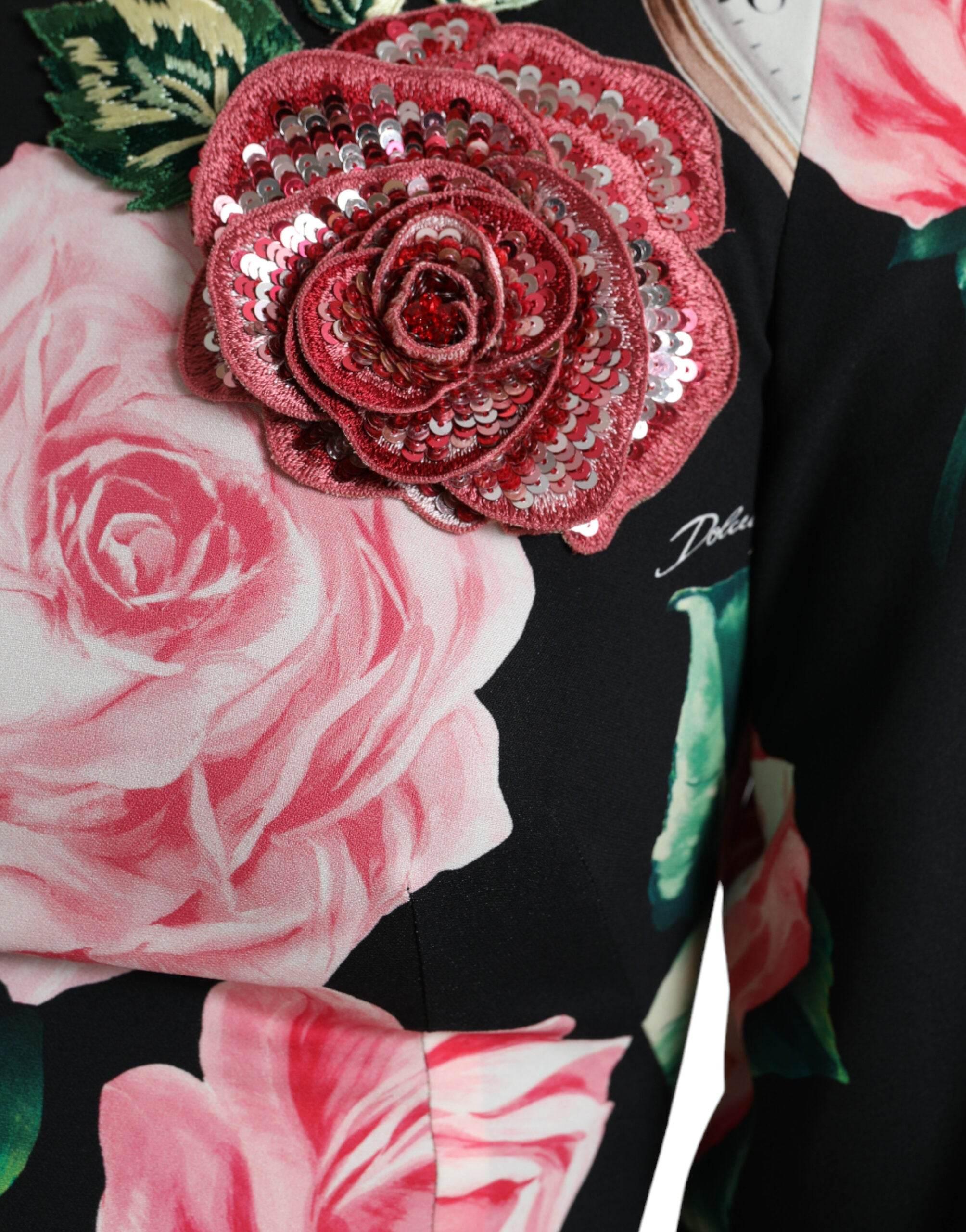 Dolce & Gabbana Black Floral Embellished Lace A-line Dress - Hilstor