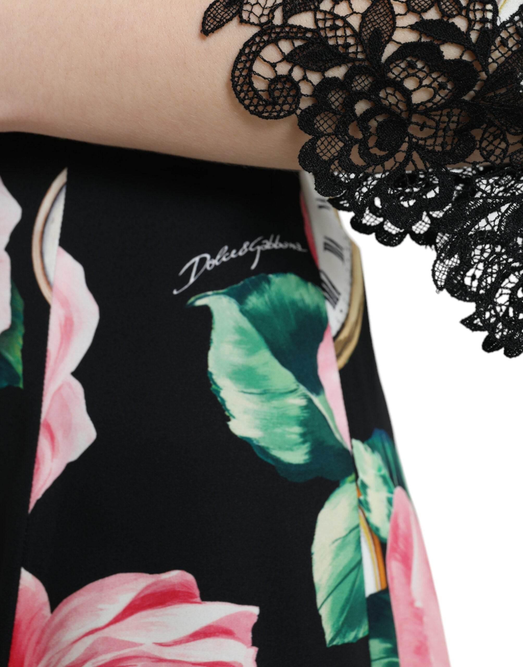 Dolce & Gabbana Black Floral Embellished Lace A-line Dress - Hilstor