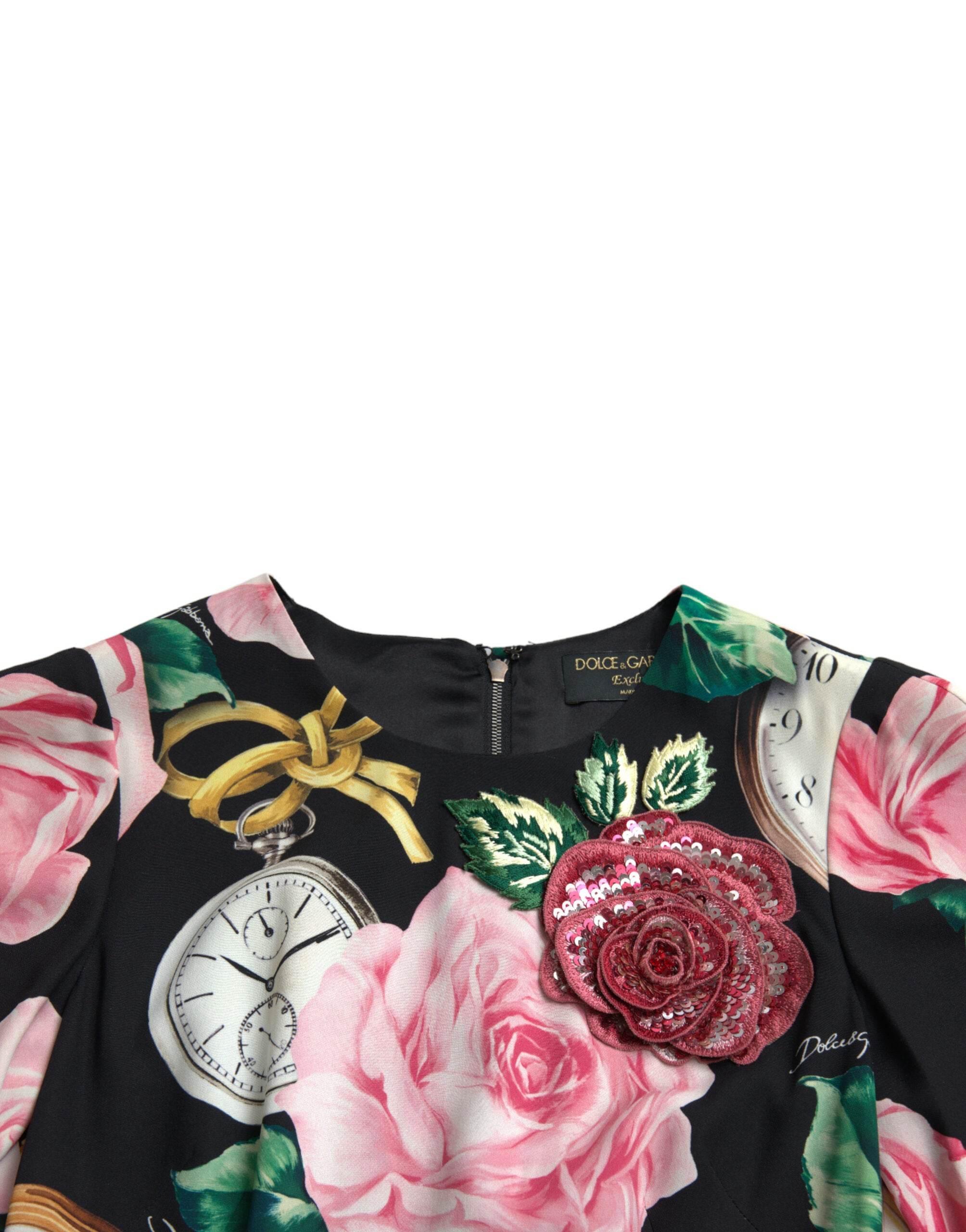 Dolce & Gabbana Black Floral Embellished Lace A-line Dress - Hilstor