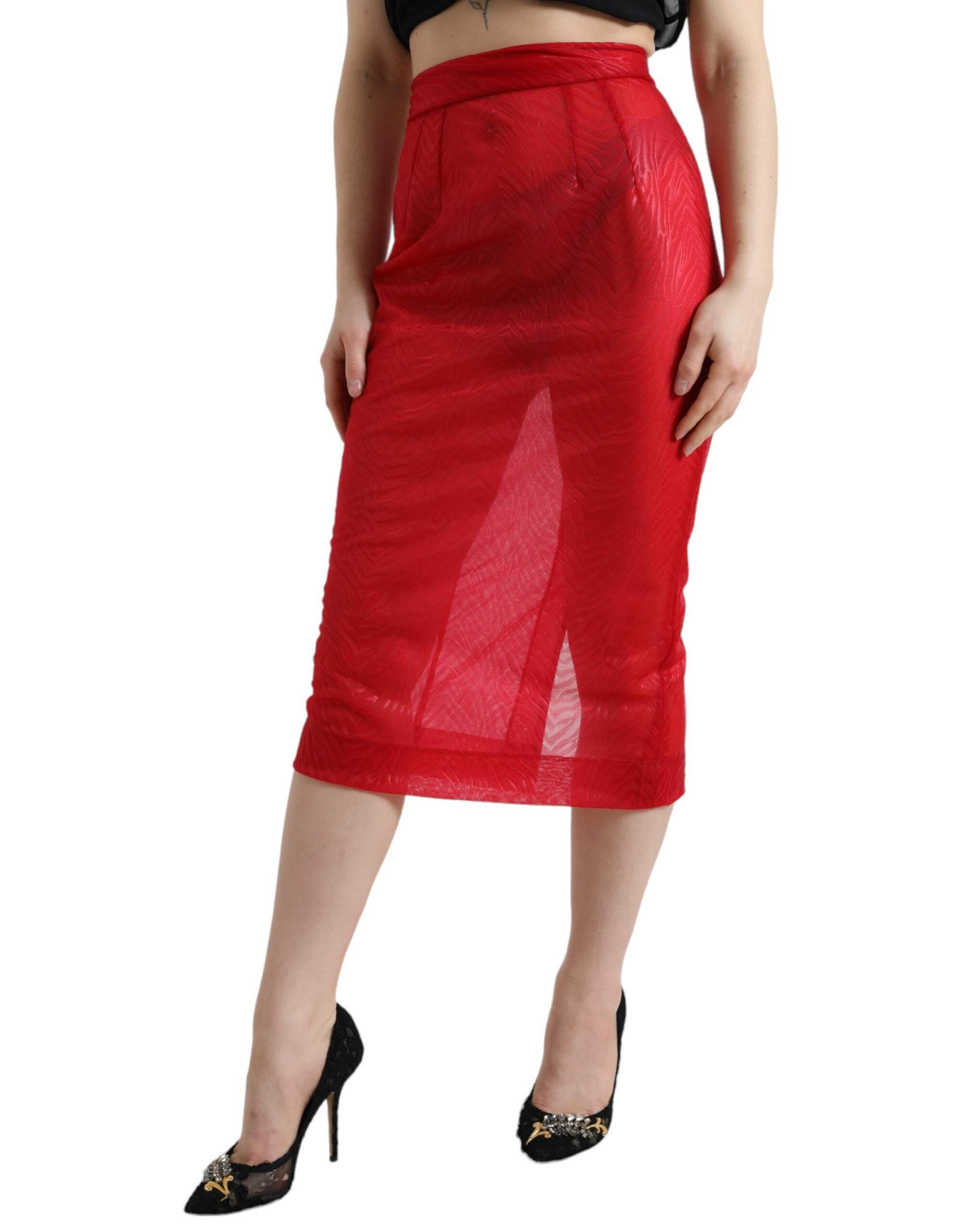Dolce & Gabbana Chic Red High Waist Sheer Midi Skirt - Hilstor