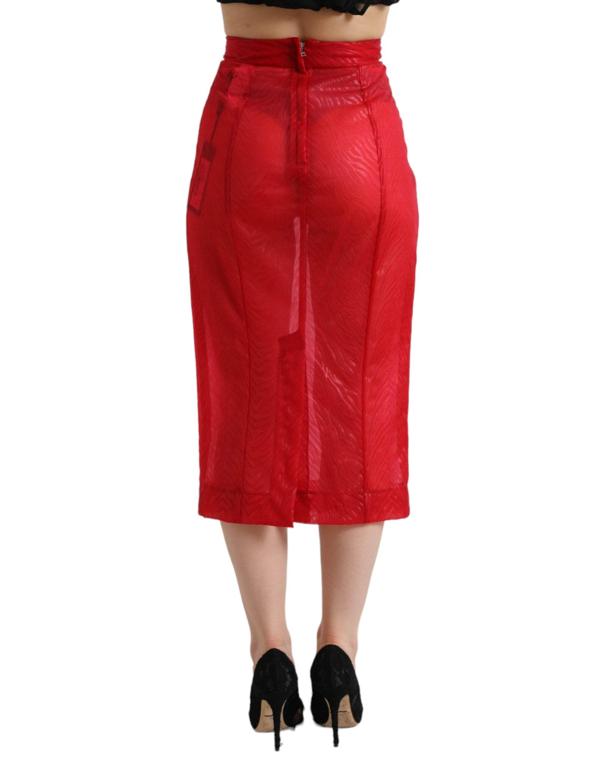 Dolce & Gabbana Chic Red High Waist Sheer Midi Skirt - Hilstor