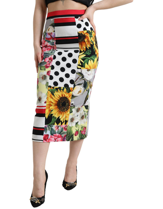 Dolce & Gabbana Glamorous High Waist Patchwork Midi Skirt - Hilstor