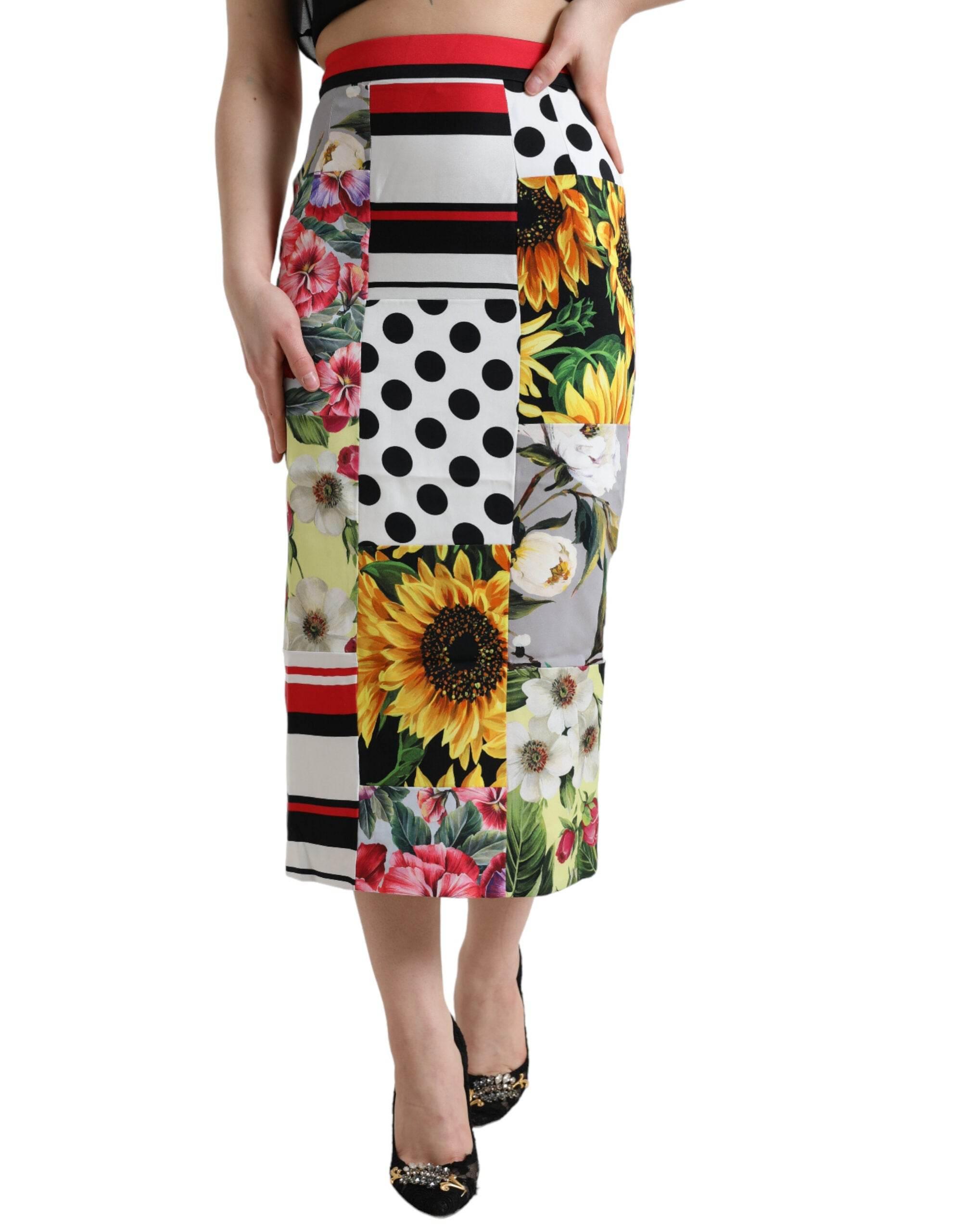 Dolce & Gabbana Glamorous High Waist Patchwork Midi Skirt - Hilstor