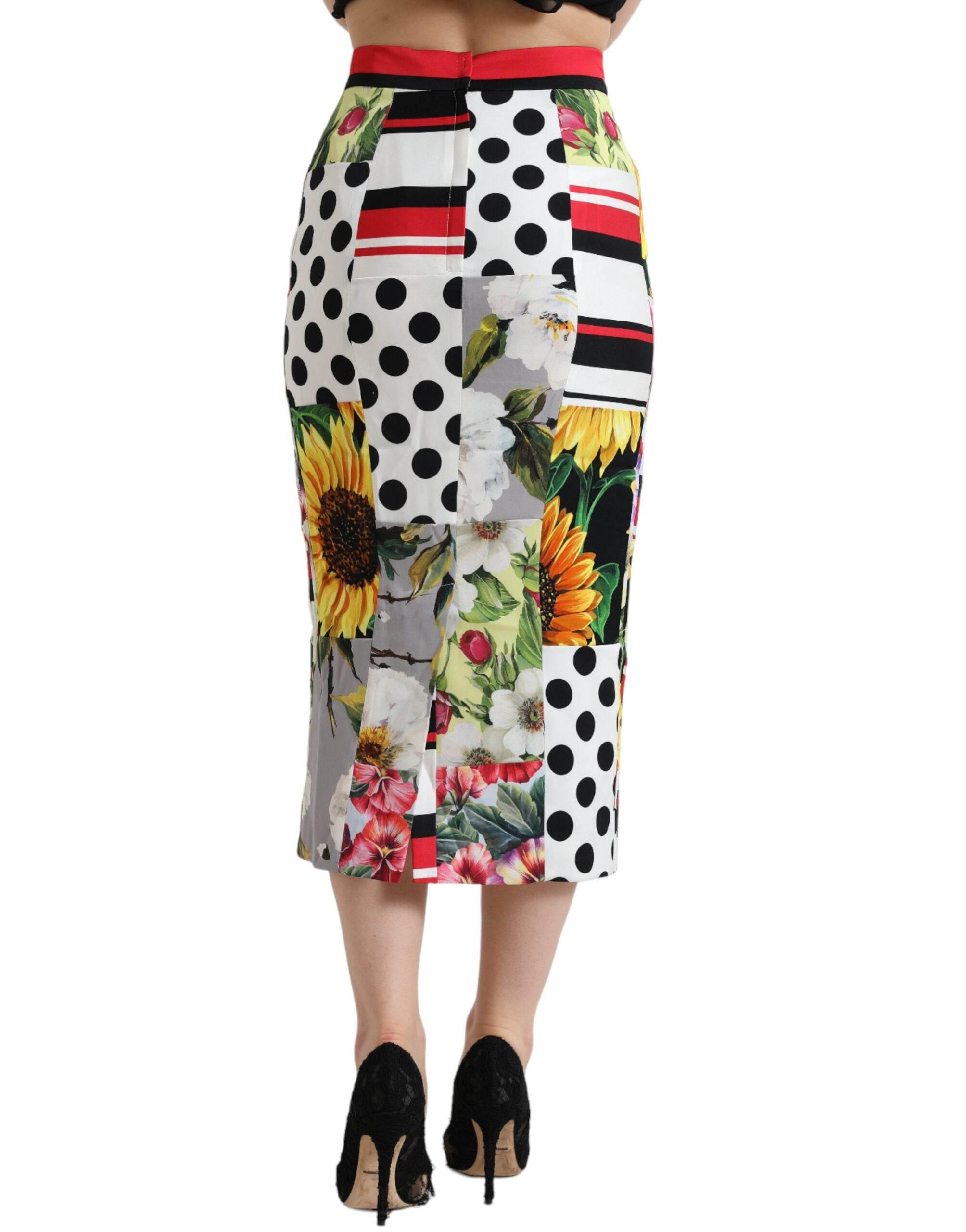 Dolce & Gabbana Glamorous High Waist Patchwork Midi Skirt - Hilstor