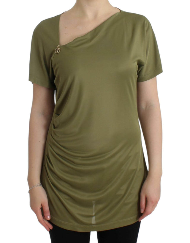Cavalli Elegant Green Jersey Blouse with Gold Accents - Hilstor